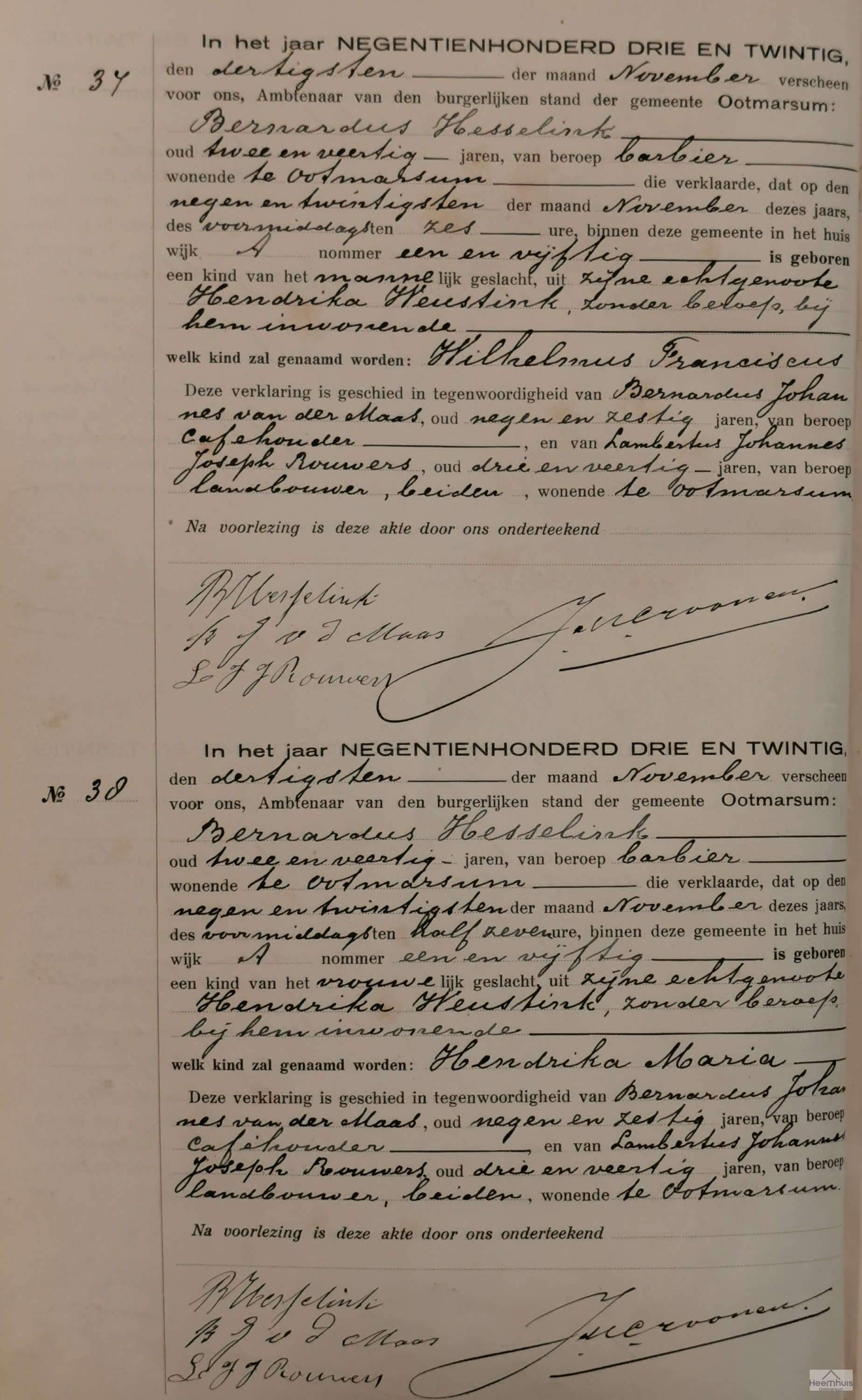 Geboorteakte van Wilhelmus Franciscus Hesselink Geboorteakte van Wilhelmus Franciscus Hesselink