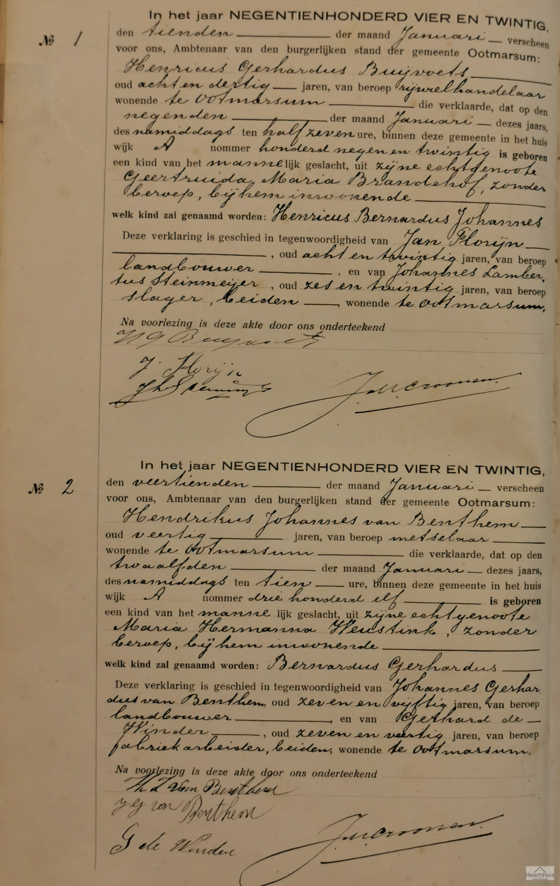 Geboorteakte van Bernardus Gerhardus van Benthem