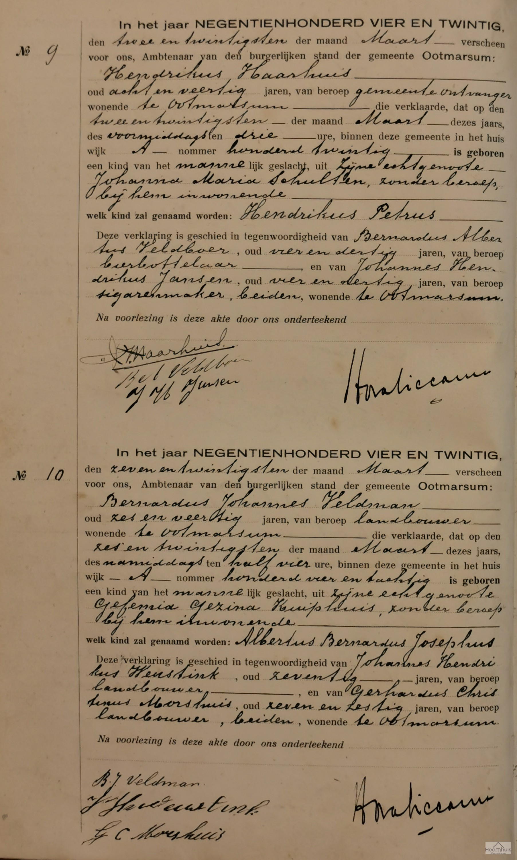 Geboorteakte van Albertus Bernardus Josephus Veldman