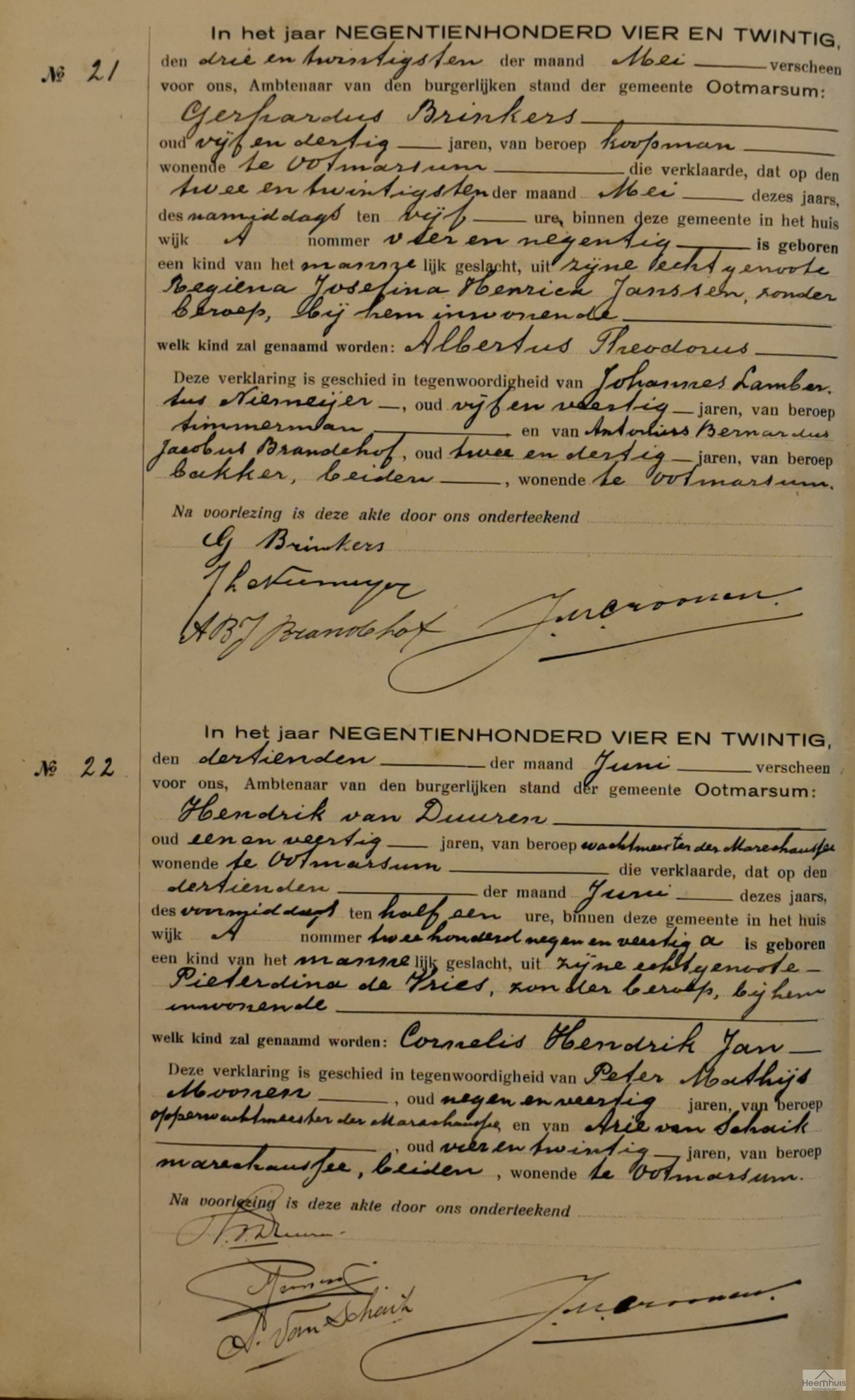 Geboorteakte van Albertus Theodorus Brinkers