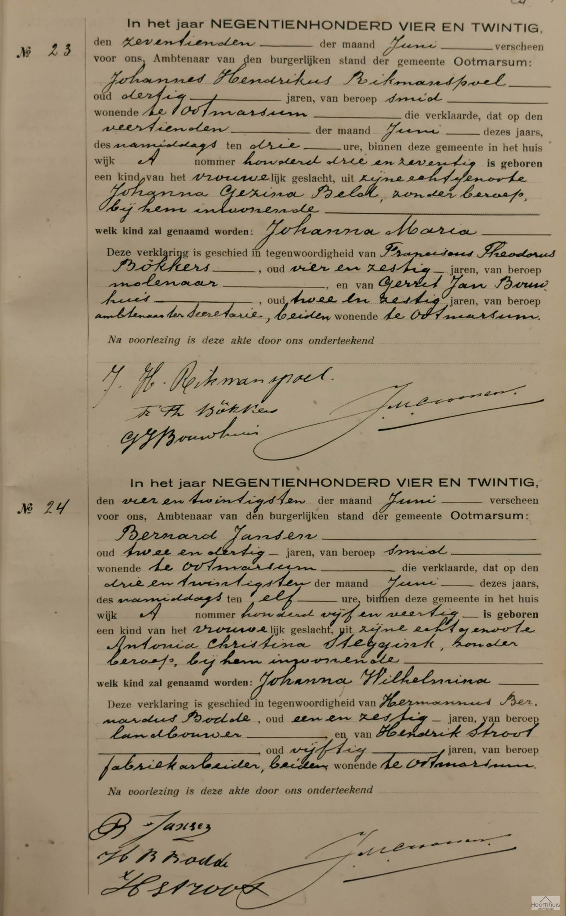 Geboorteakte van Johanna Wilhelmina Jansen Geboorteakte van Johanna Wilhelmina Jansen