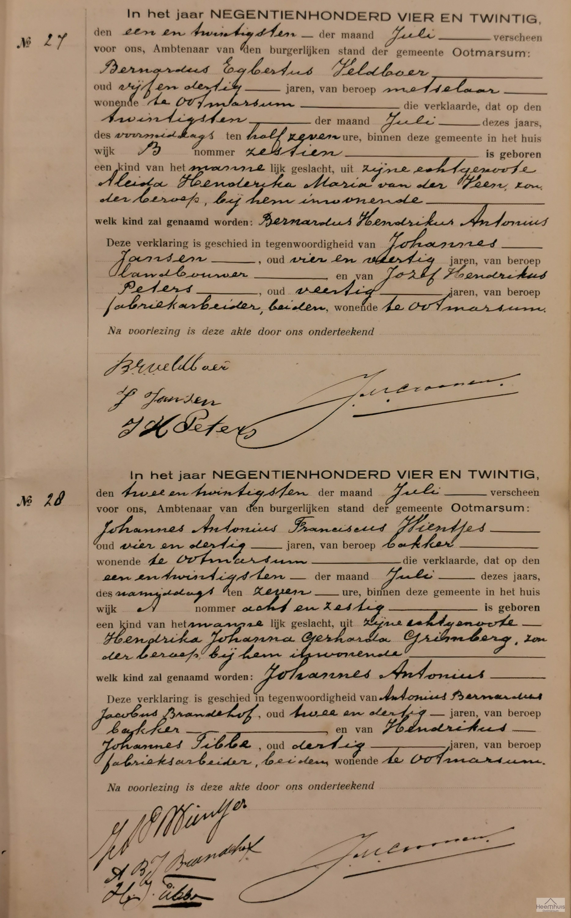 Geboorteakte van Johannes Antonius Wientjes