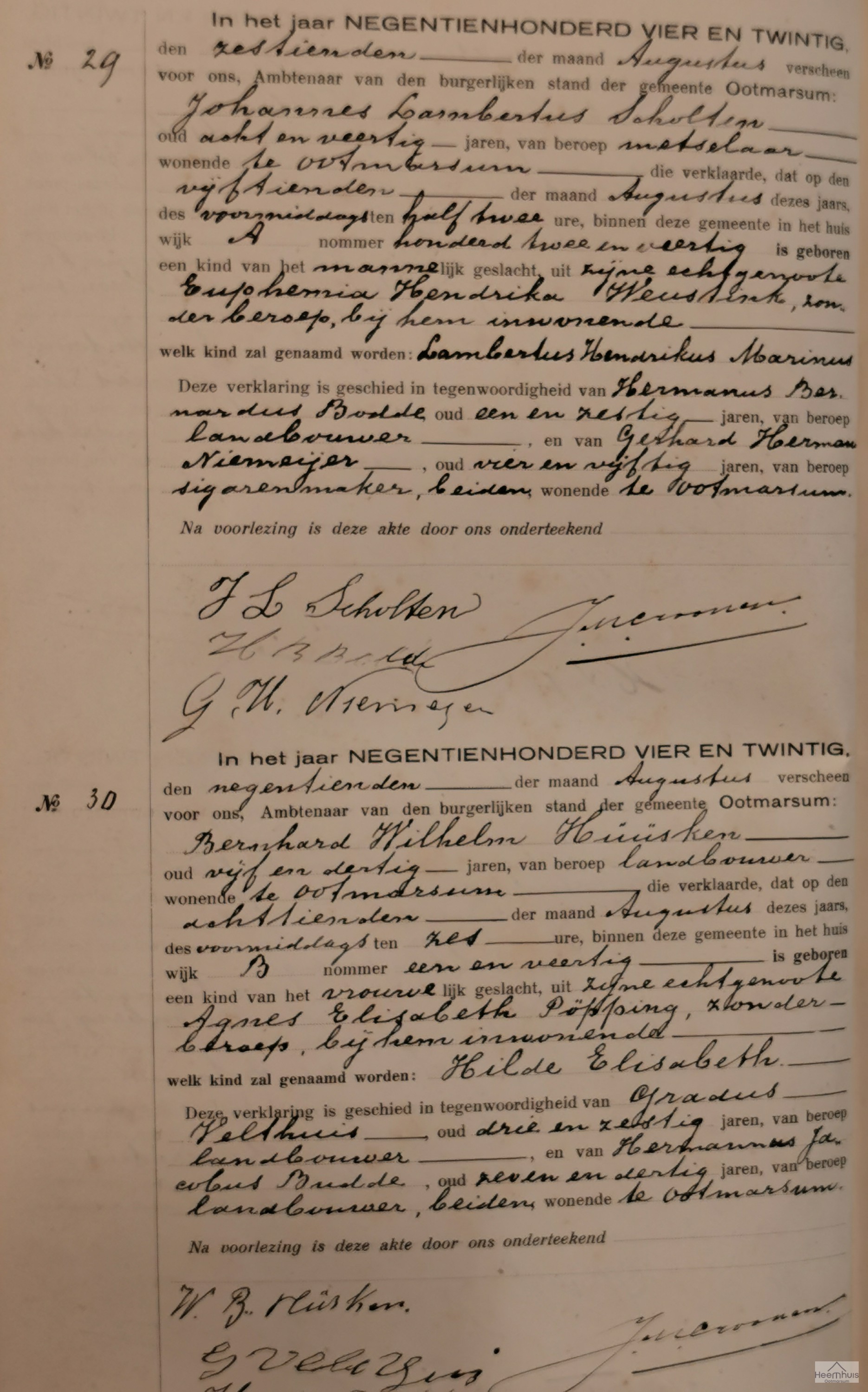 Geboorteakte van Hilde Elisabeth Hüüsken