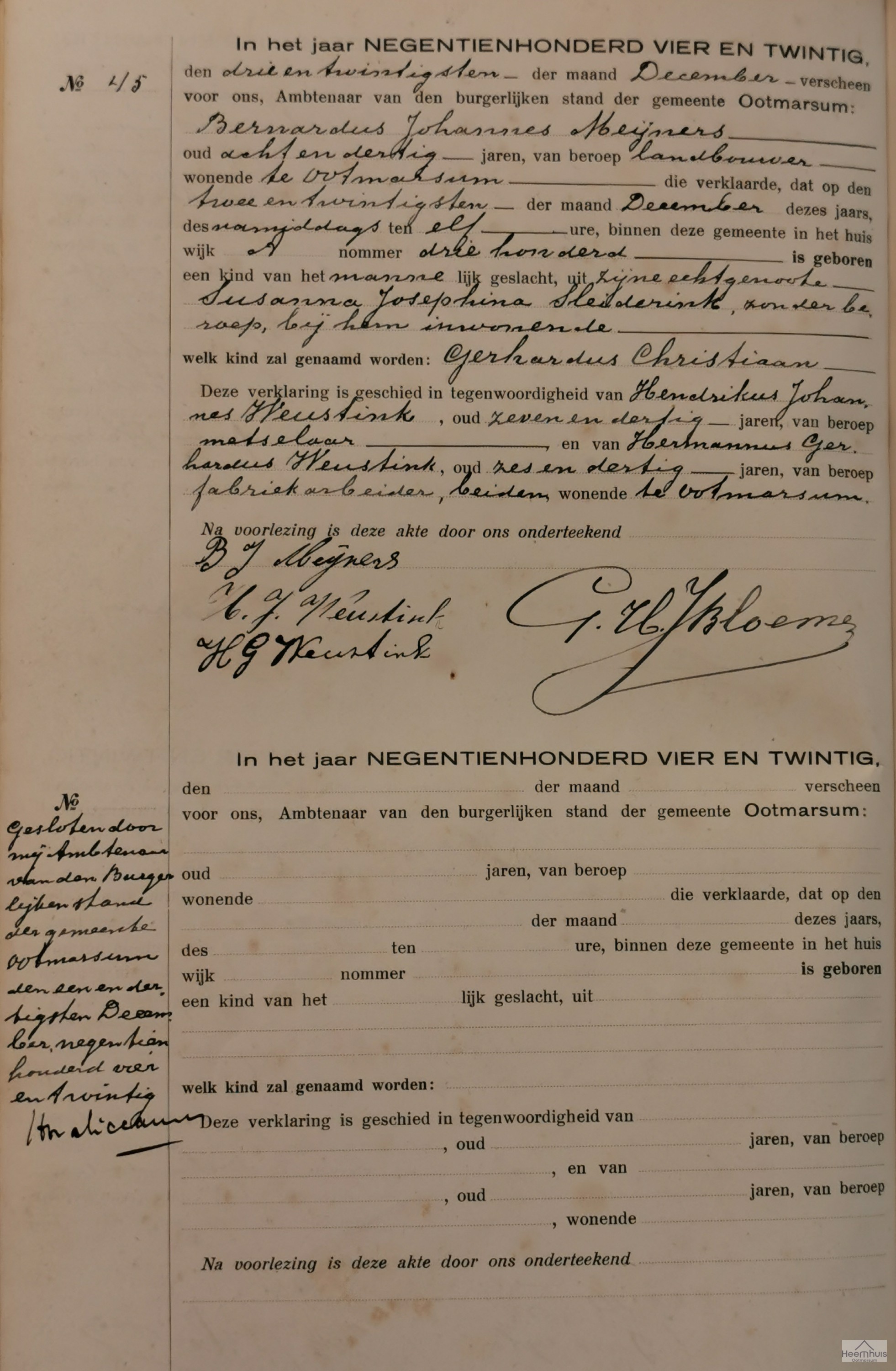 Geboorteakte van Gerhardus Christiaan Meijners