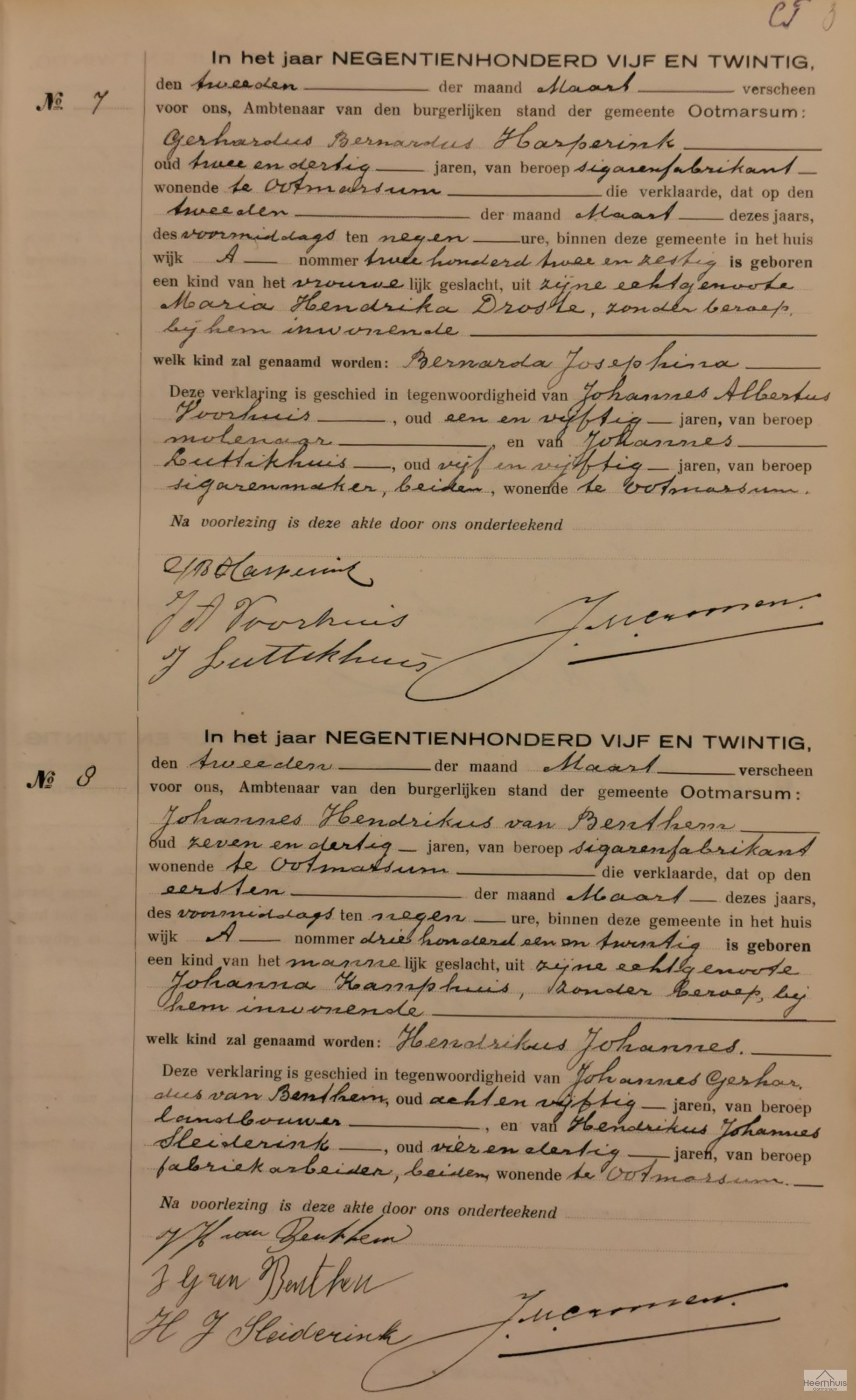 Geboorteakte van Hendrikus Johannes van Benthem