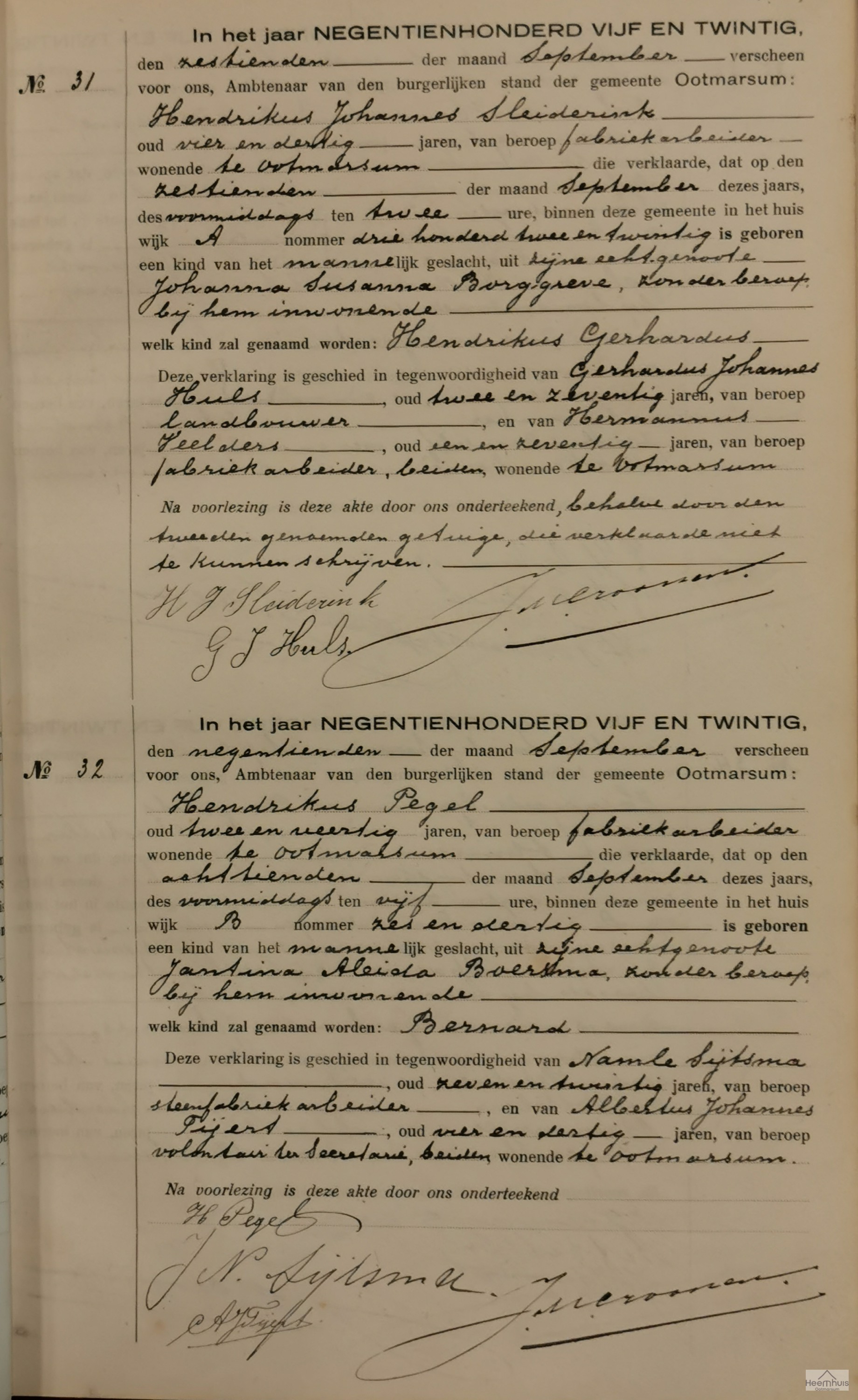 Geboorteakte van Bernard Pegel