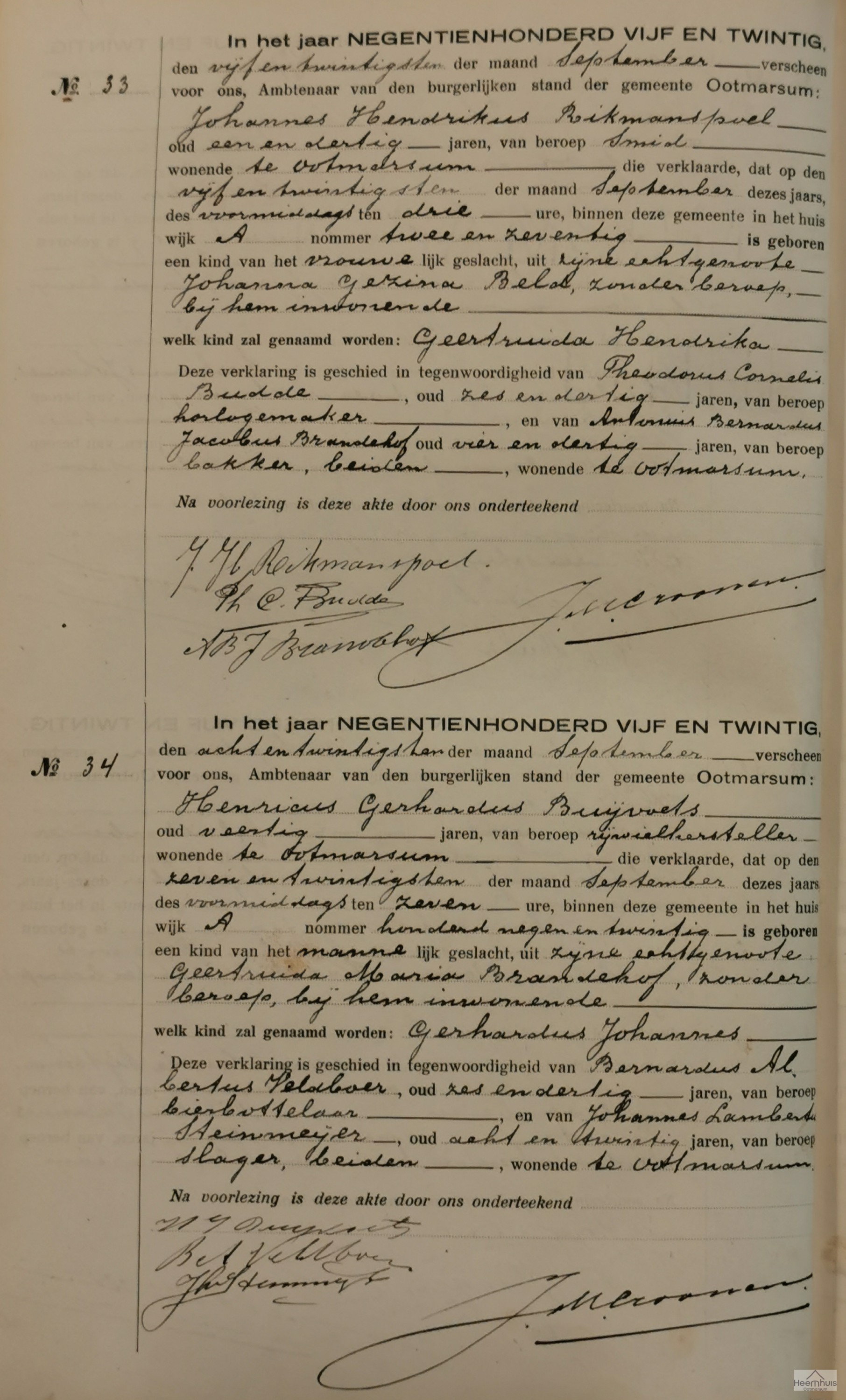 Geboorteakte van Gerhardus Johannes Buijvoets