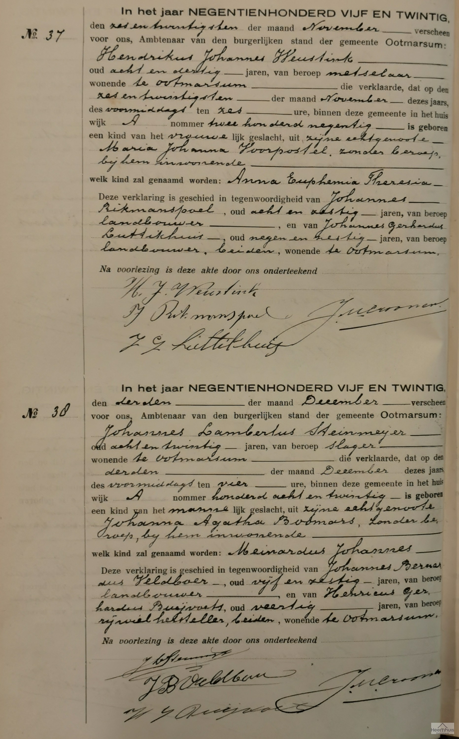 Geboorteakte van Meinardus Johannes Steinmeijer Geboorteakte van Meinardus Johannes Steinmeijer