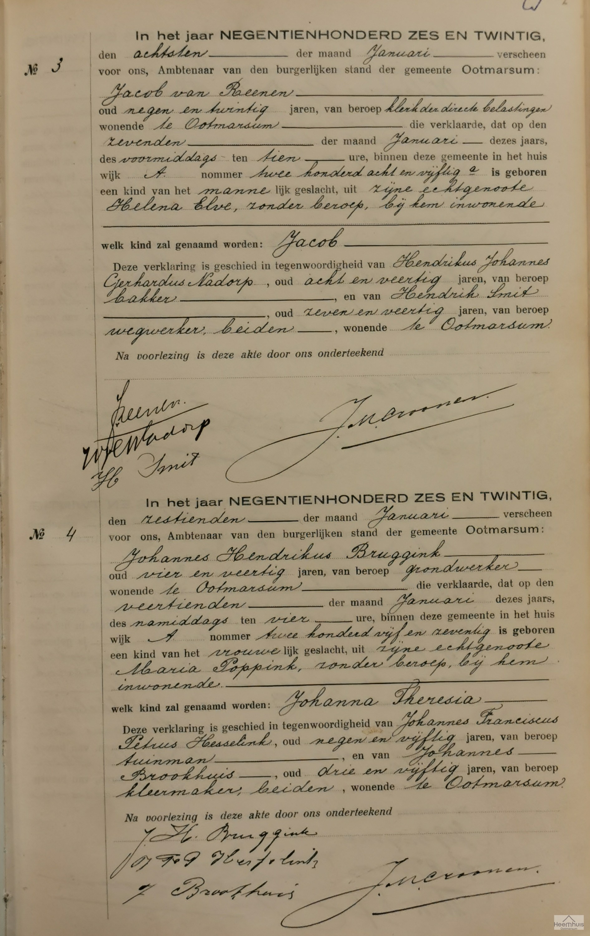 Geboorteakte van Johanna Theresia Bruggink