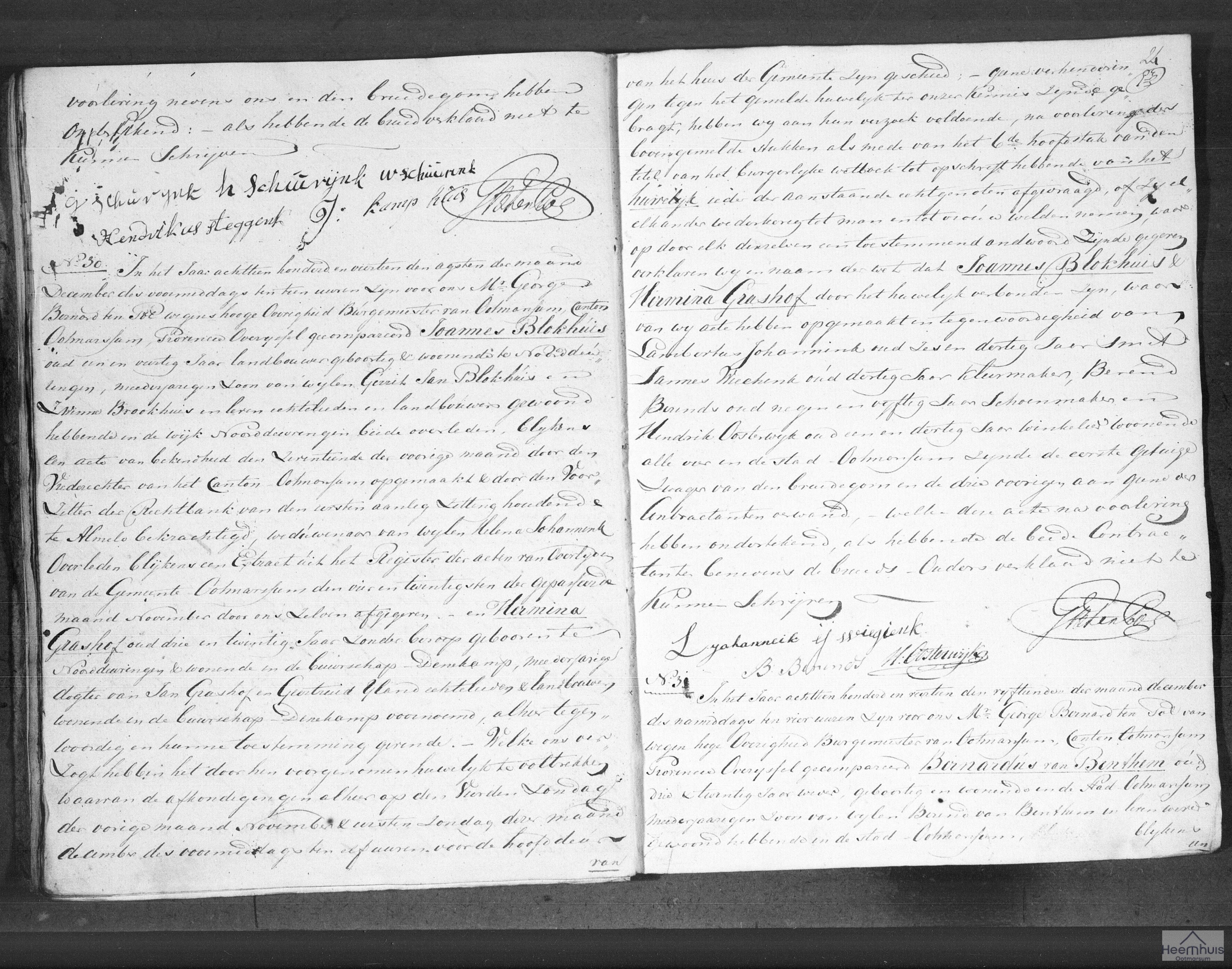 Huwelijksakte van Bernardus van Benthem en Aaltjen Webben