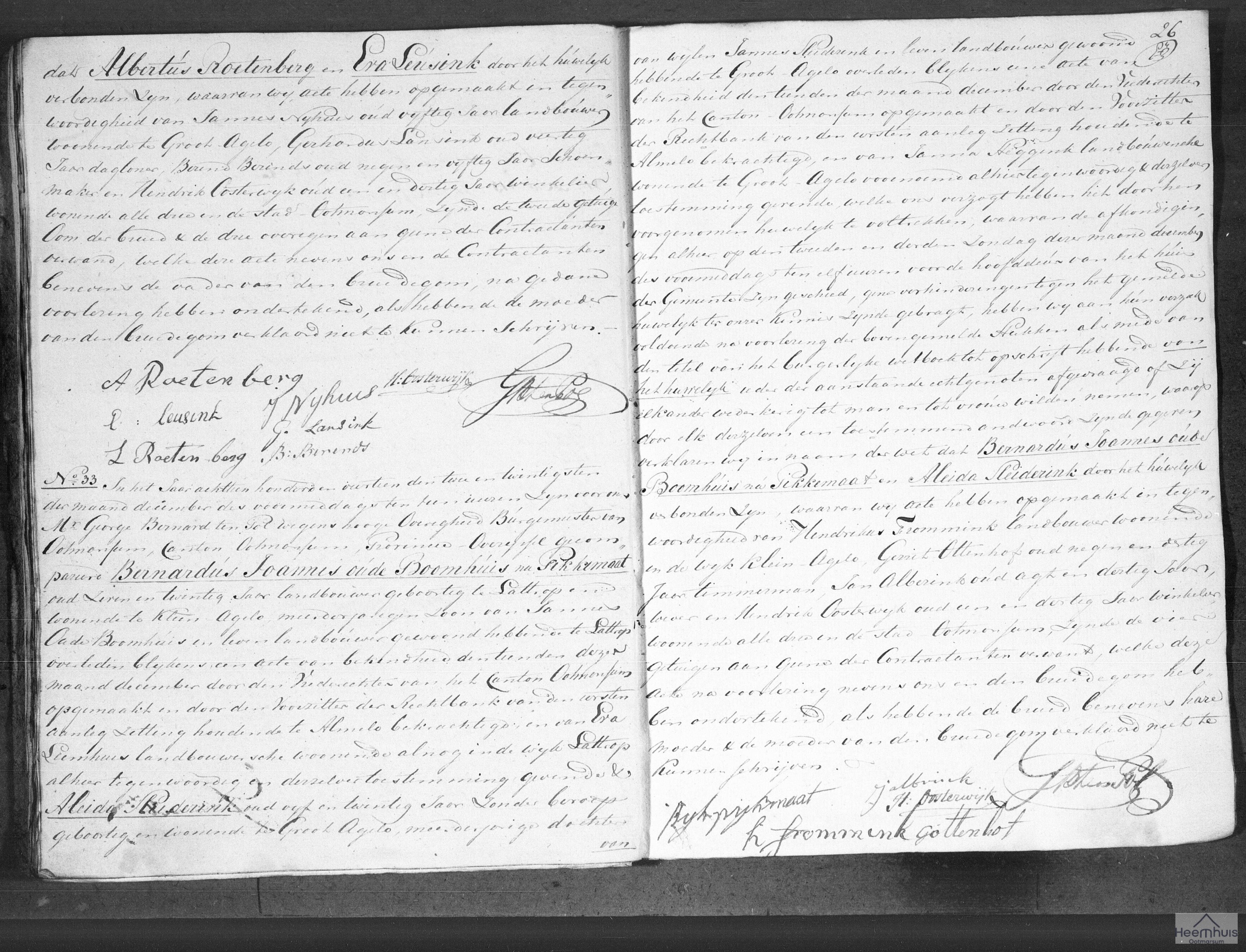 Huwelijksakte van Bernardus Joannes Oude Boomhuis nu Pikkemaat en Aleida Sleiderink