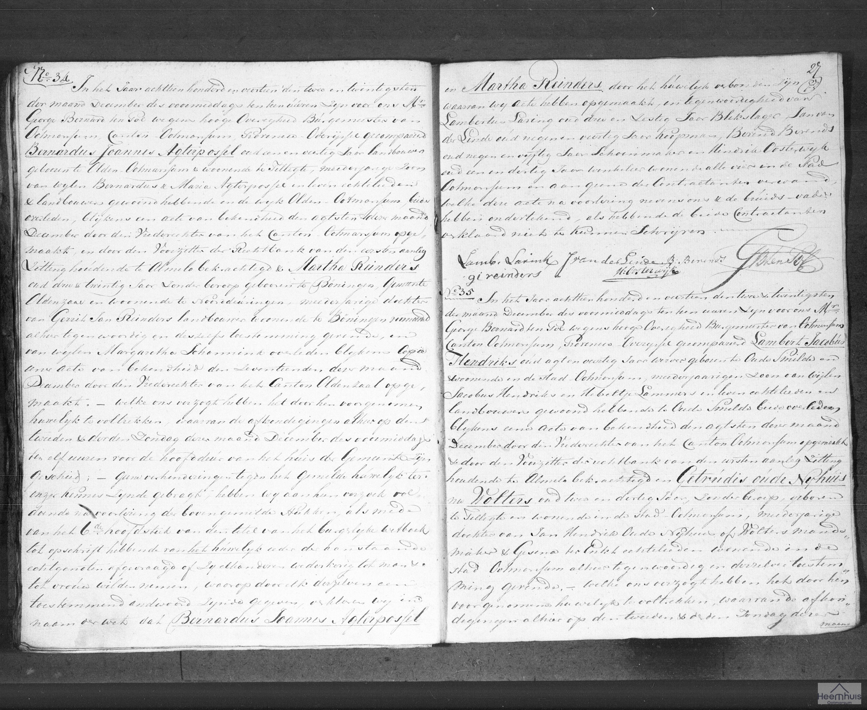 Huwelijksakte van Lambert Jacobus Hendriks en Getrudis Oude Nijhuis nu Wolters