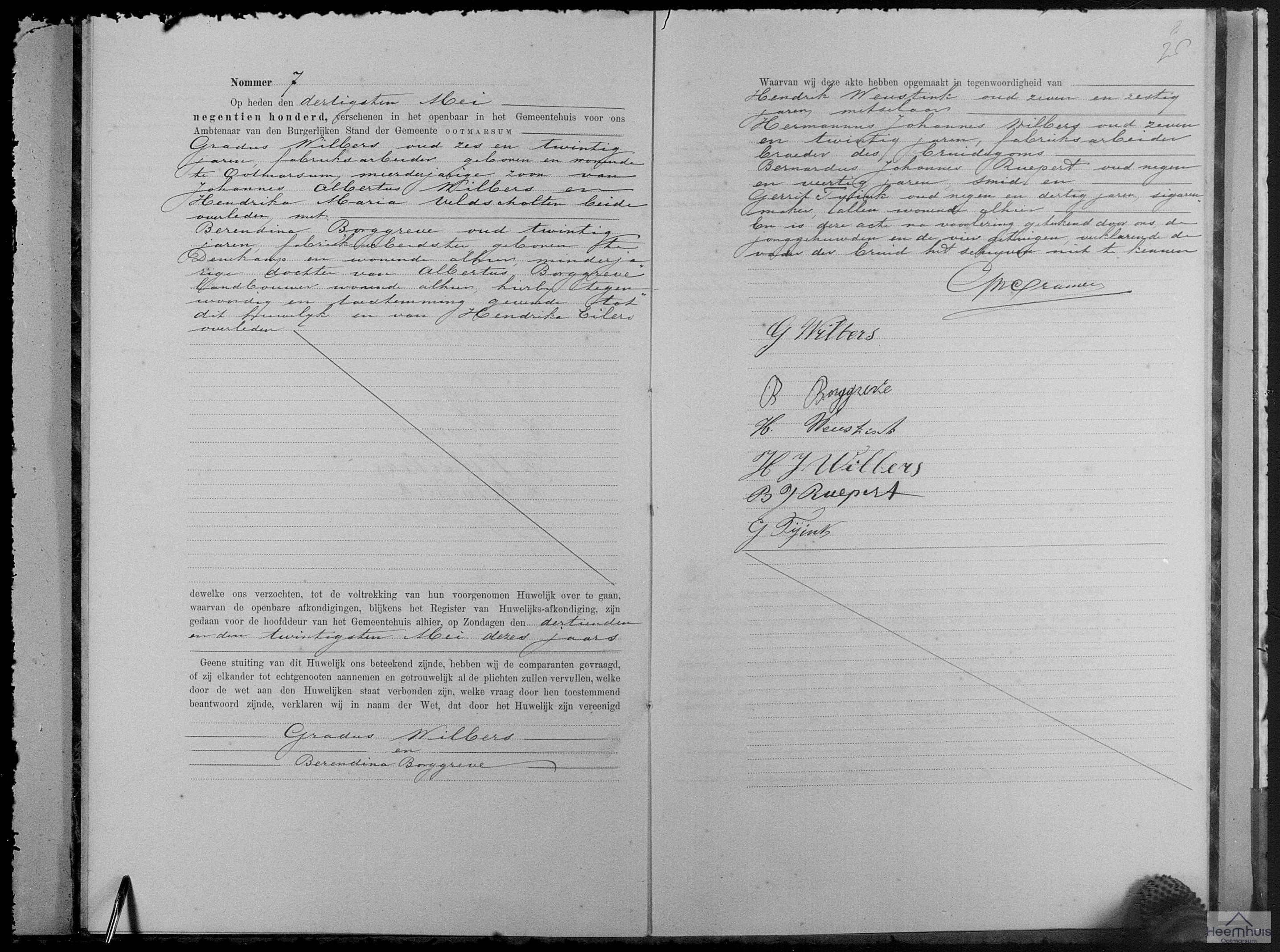 Huwelijksakte van Gradus Wilbers en Berendina Borggreve Huwelijksakte van Gradus Wilbers en Berendina Borggreve