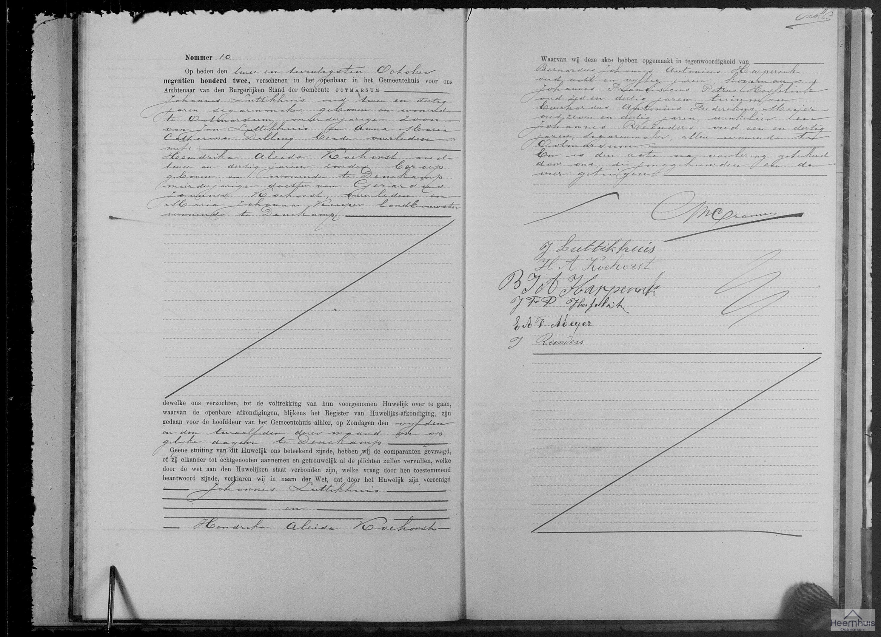 Huwelijksakte van Johannes Luttikhuis en Hendrika Aleida Koehorst Huwelijksakte van Johannes Luttikhuis en Hendrika Aleida Koehorst