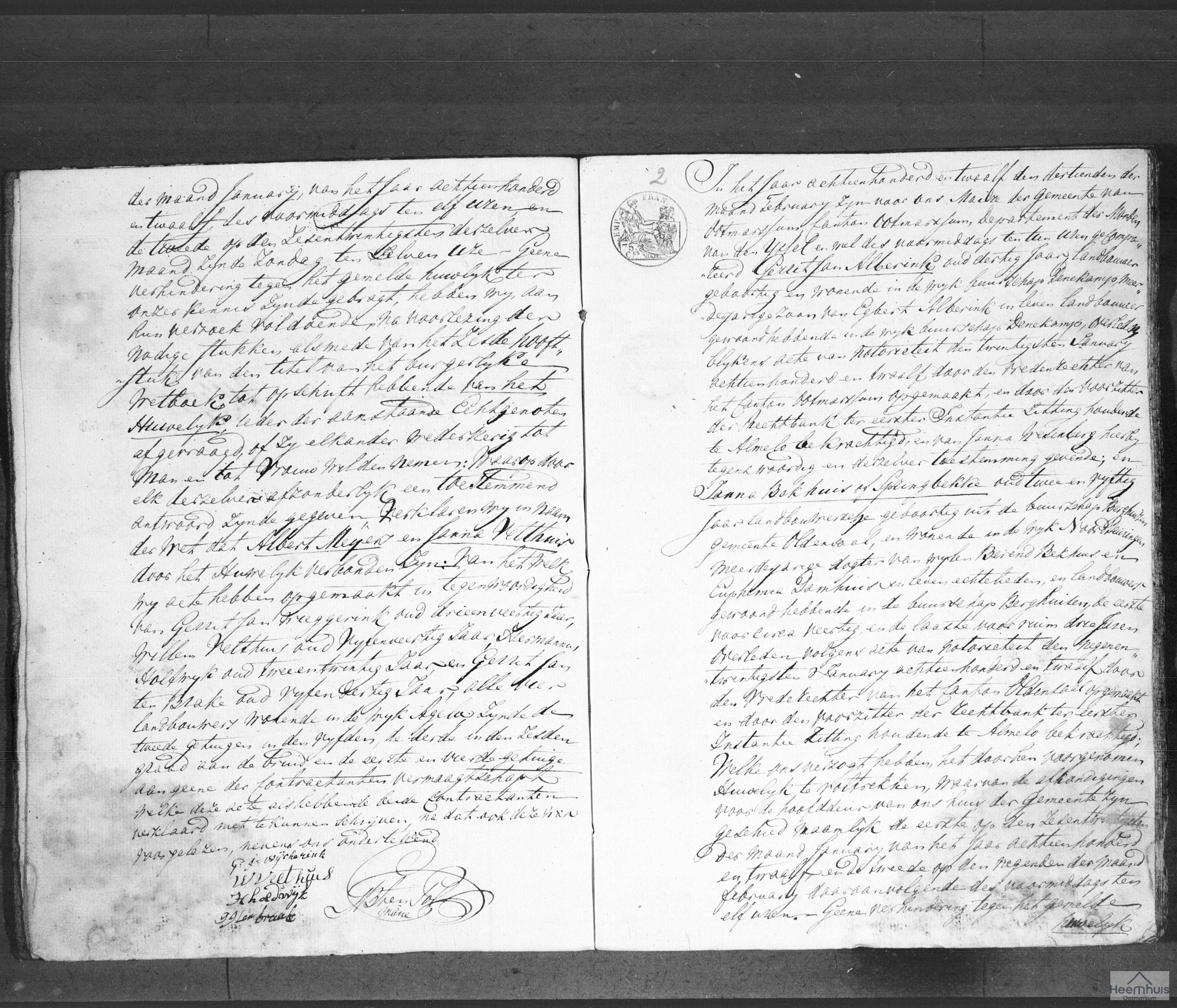 Huwelijksakte van Gerrit Jan Alberink en Janna Bekhuis of Springbekke