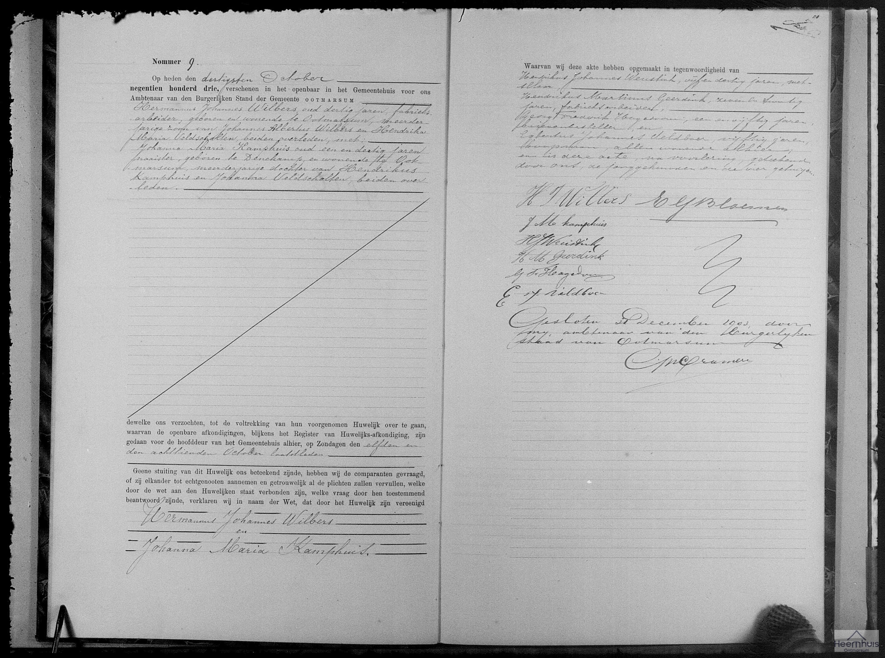Huwelijksakte van Hermannus Johannes Wilbers en Johanna Maria Kamphuis Huwelijksakte van Hermannus Johannes Wilbers en Johanna Maria Kamphuis