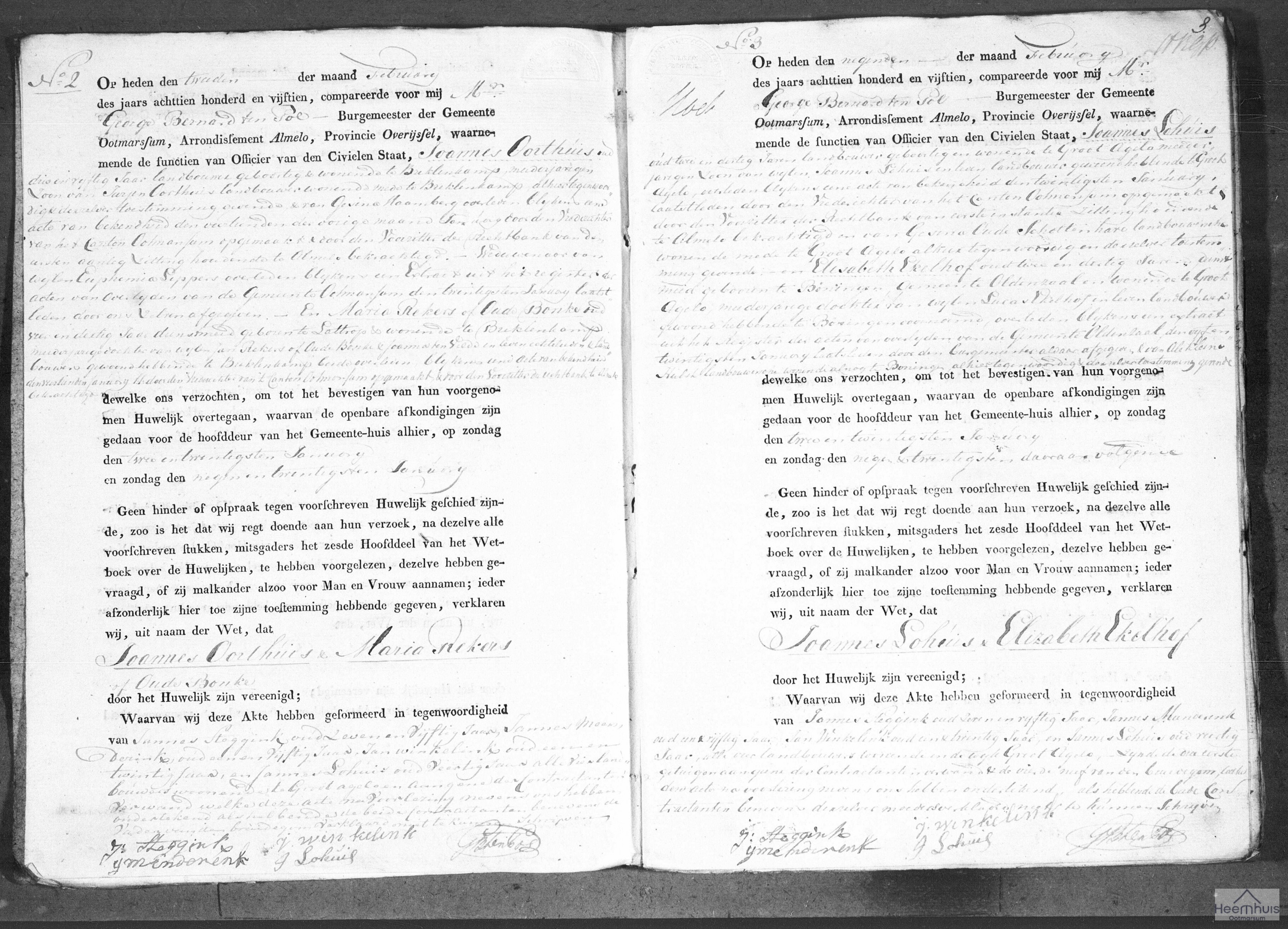 Huwelijksakte van Joannes Lohuis en Elisabeth Ekelhof