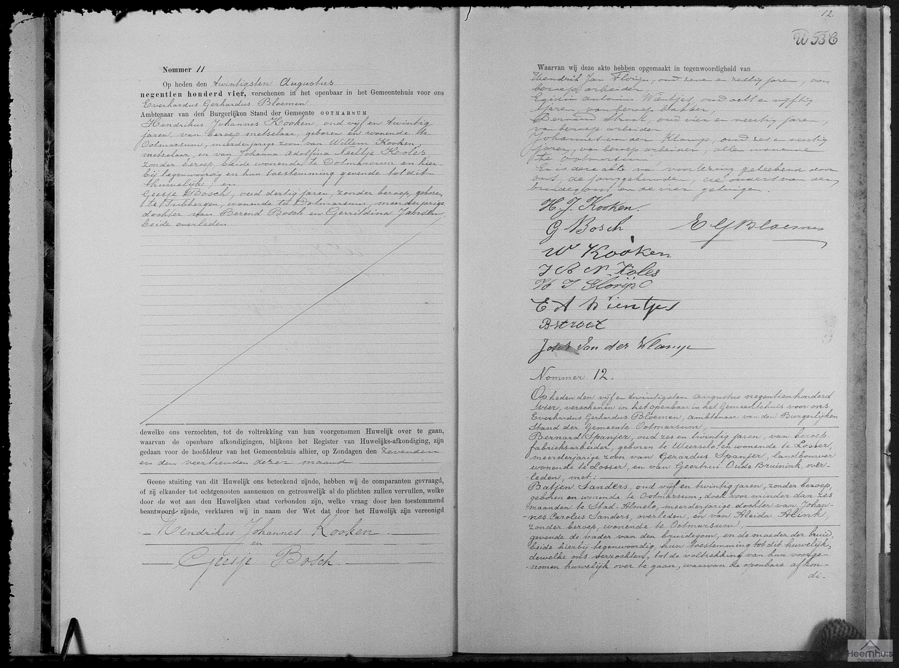 Huwelijksakte van Bernard Spanjer en Batjen Sanders Huwelijksakte van Bernard Spanjer en Batjen Sanders