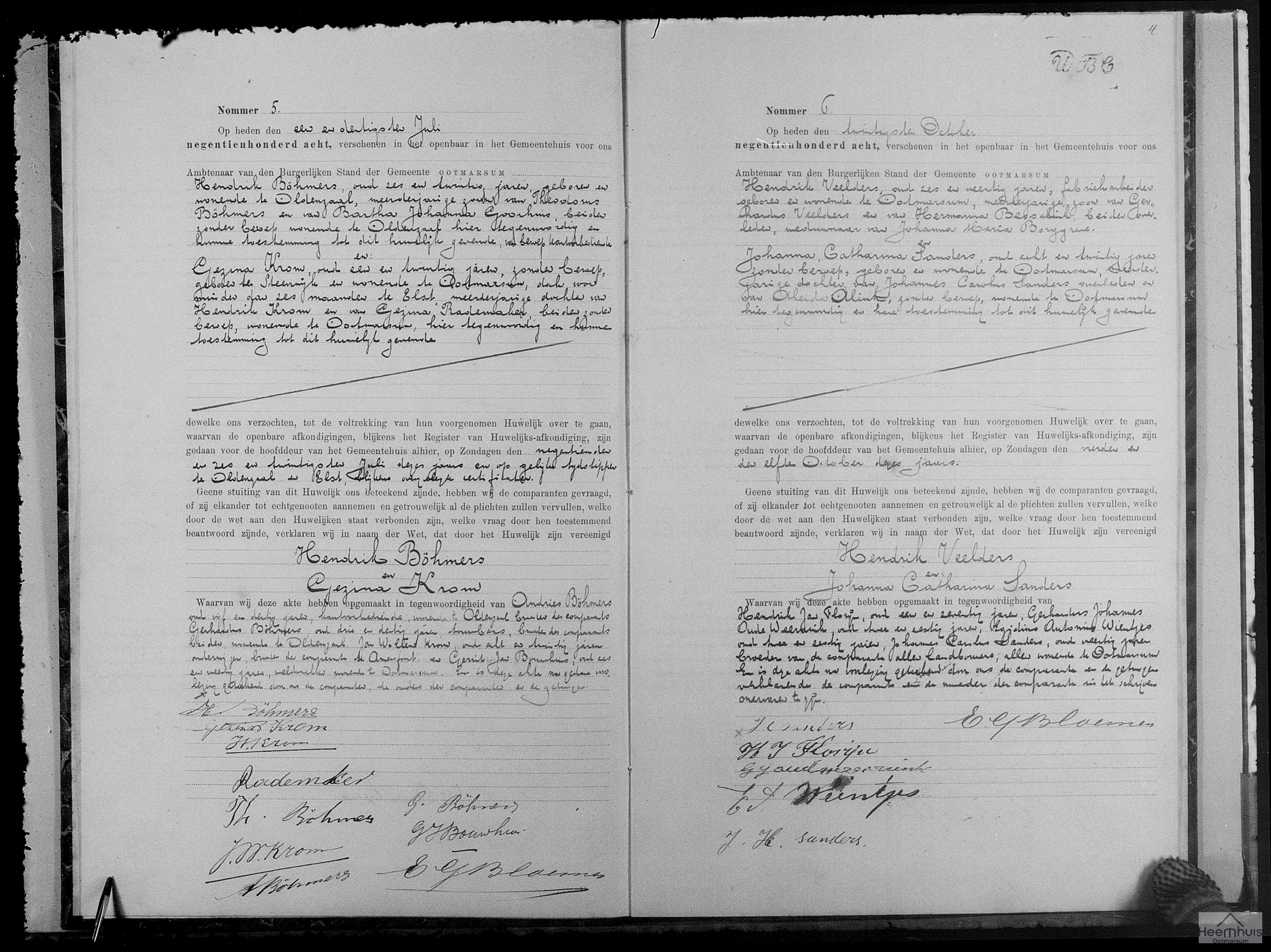 Huwelijksakte van Hendrik Veelders en Johanna Catharina Sanders Huwelijksakte van Hendrik Veelders en Johanna Catharina Sanders