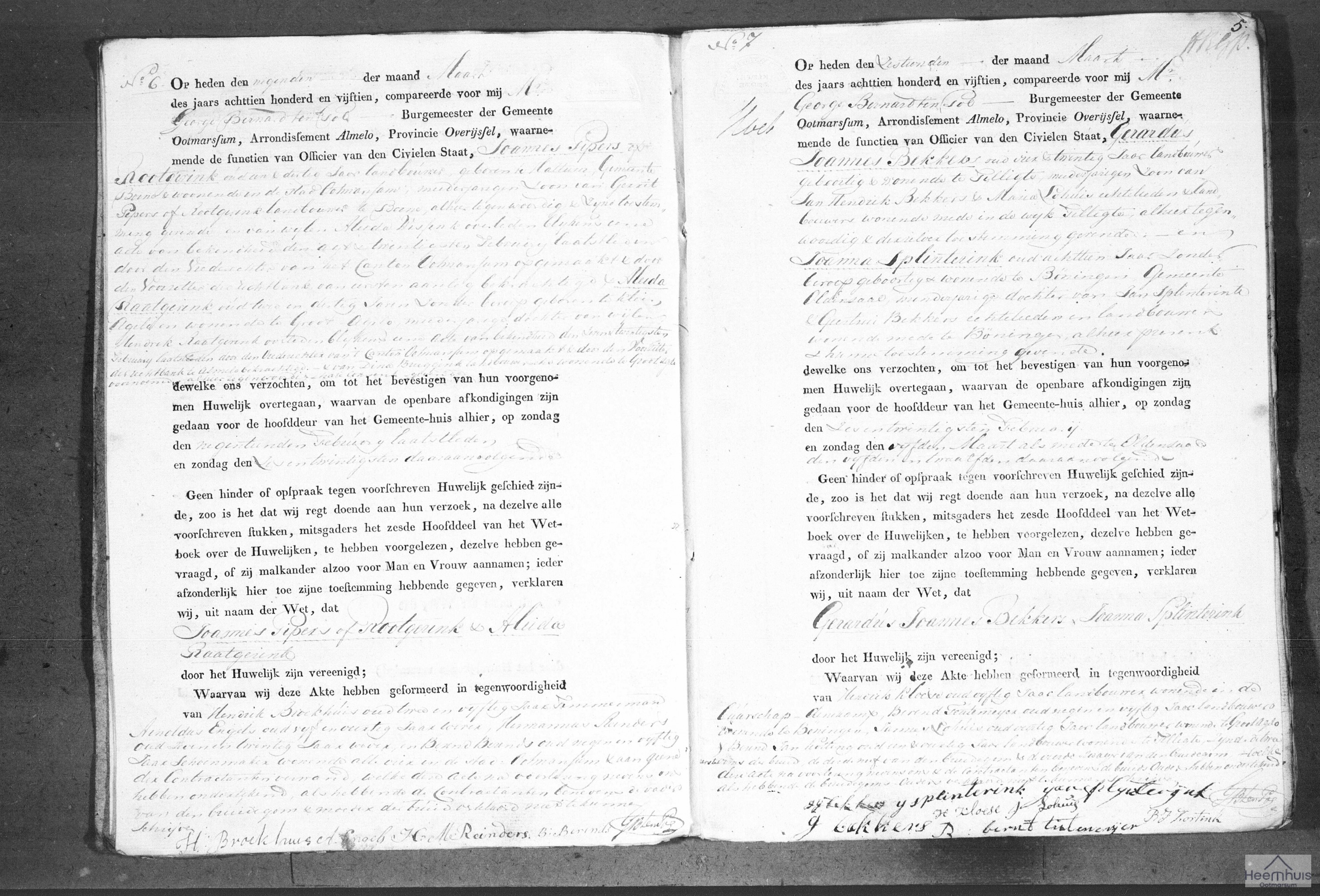 Huwelijksakte van Gerardus Joannes Bekkers en Joanna Splinterink Huwelijksakte van Gerardus Joannes Bekkers en Joanna Splinterink
