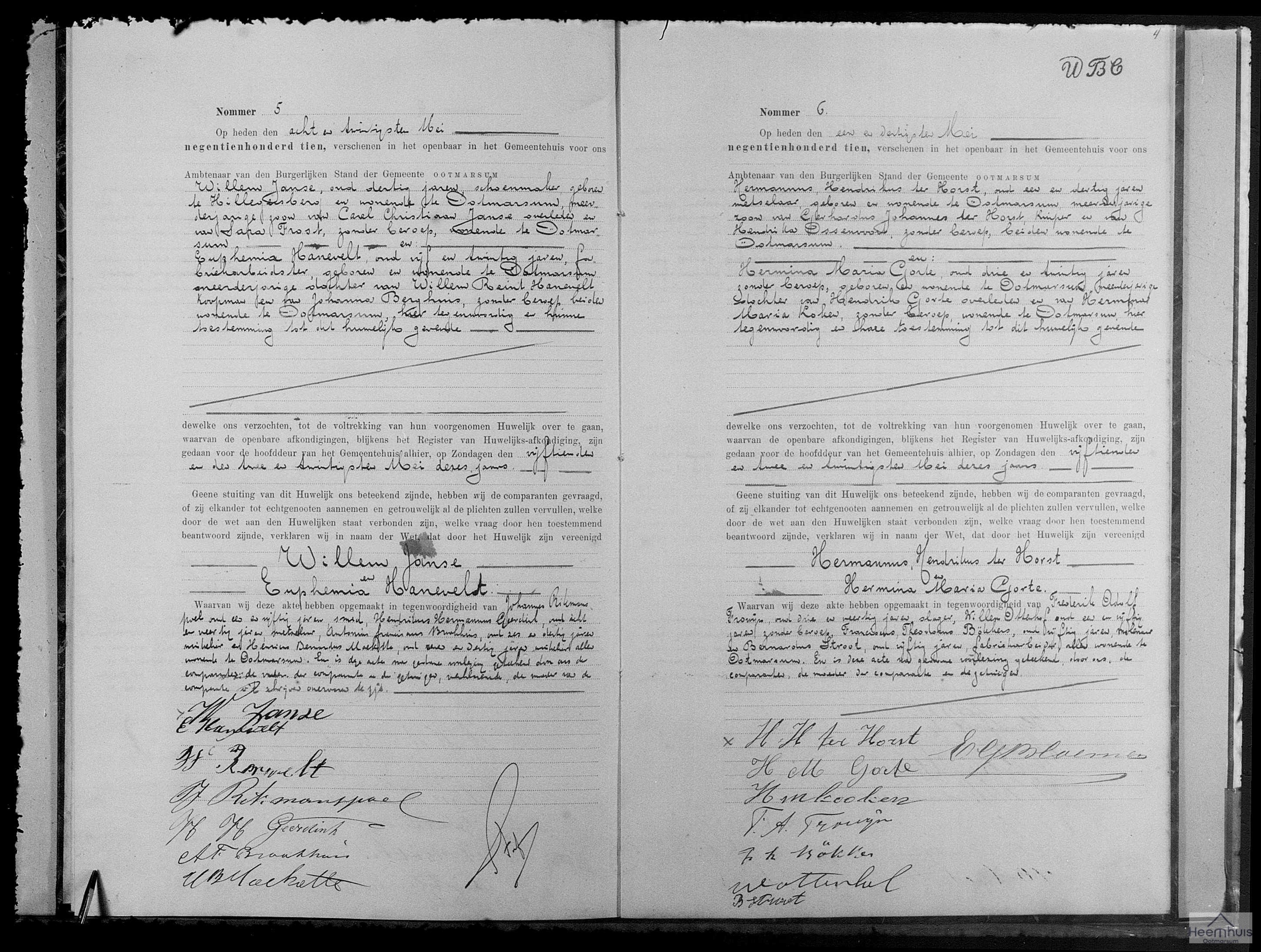 Huwelijksakte van Hermannus Hendrikus ter Horst en Hermina Maria Gorte Huwelijksakte van Hermannus Hendrikus ter Horst en Hermina Maria Gorte