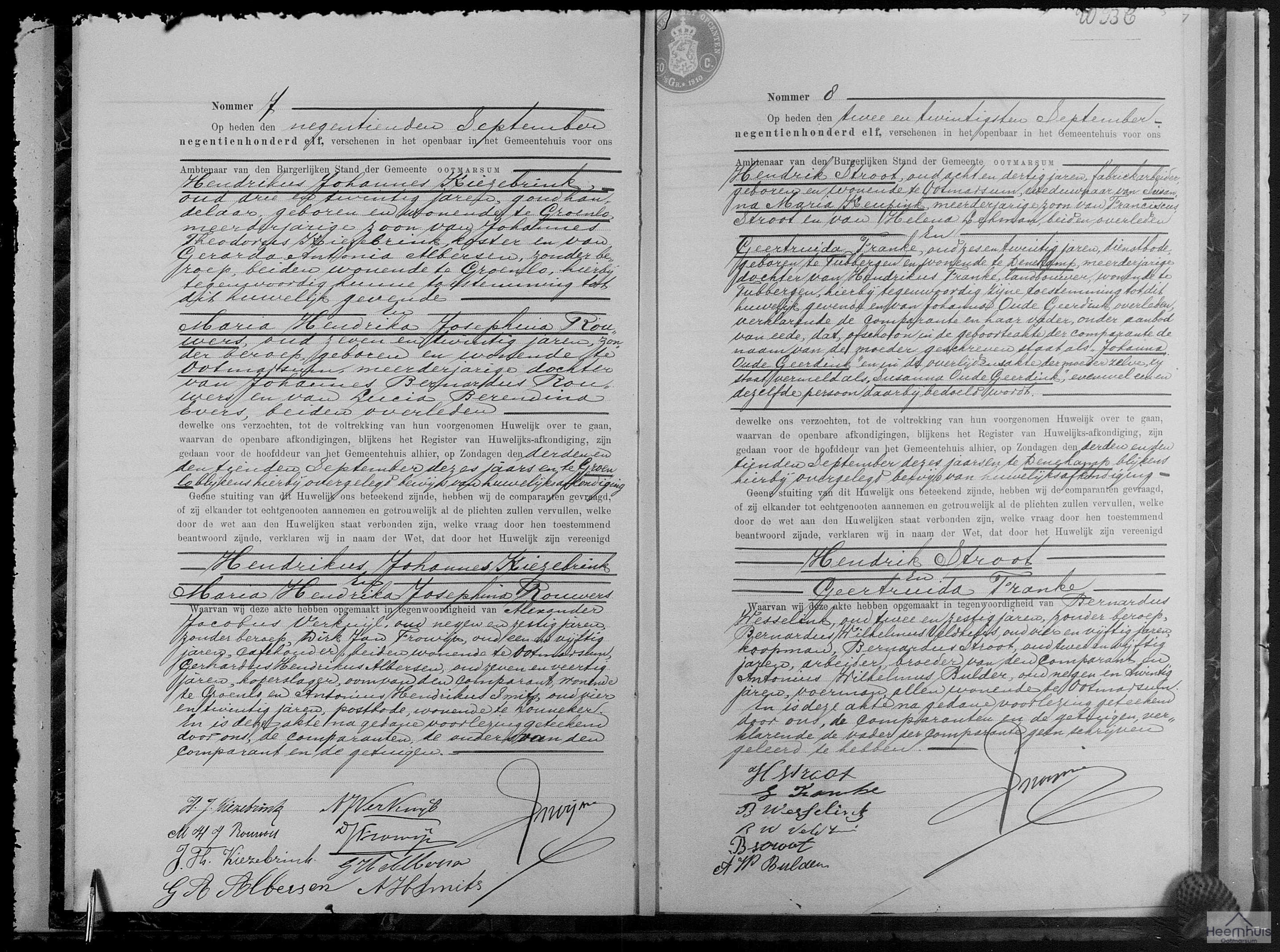 Huwelijksakte van Hendrik Stroot en Geertruida Franke Huwelijksakte van Hendrik Stroot en Geertruida Franke