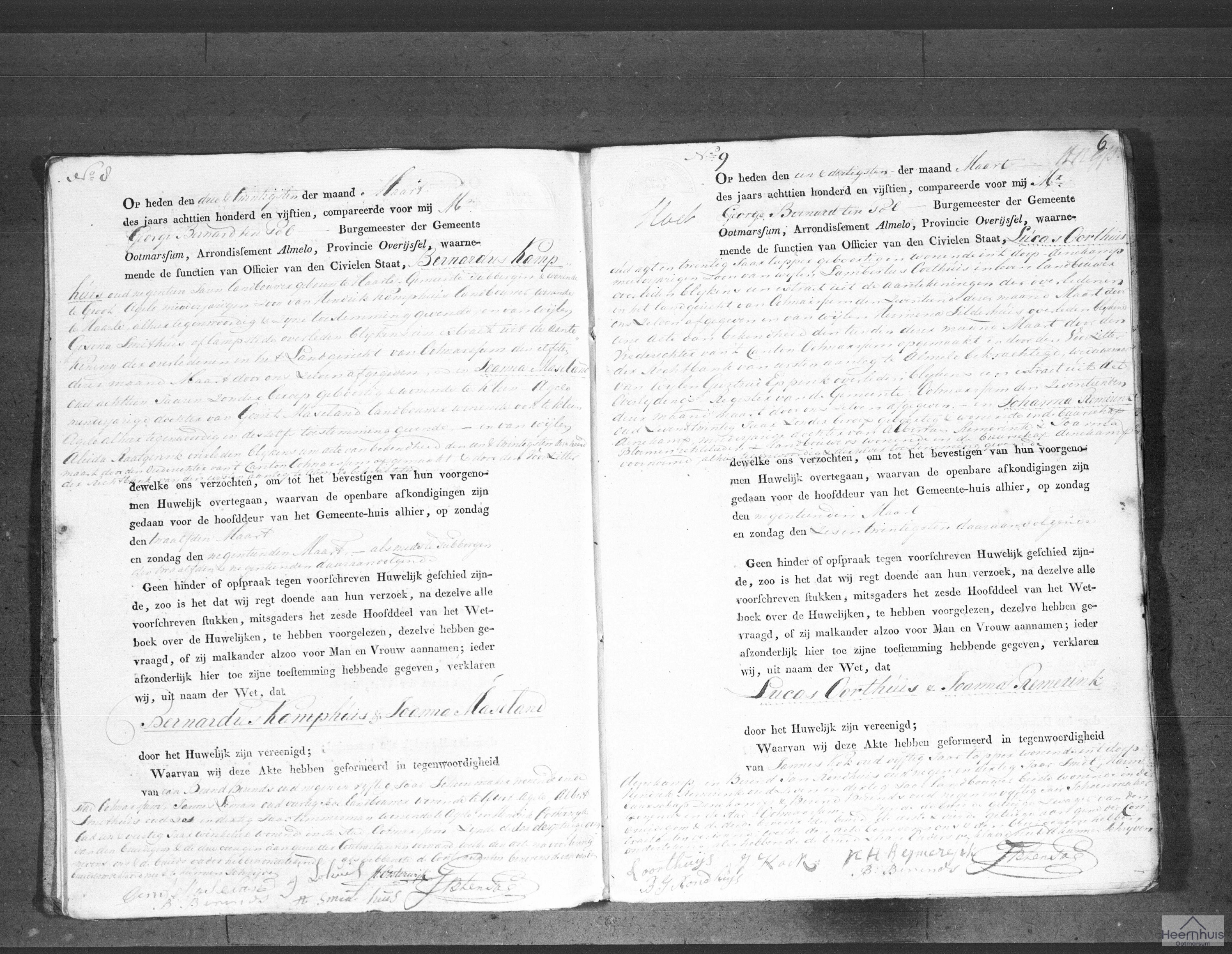 Huwelijksakte van Lucas Oorthuis en Johanna Remerink