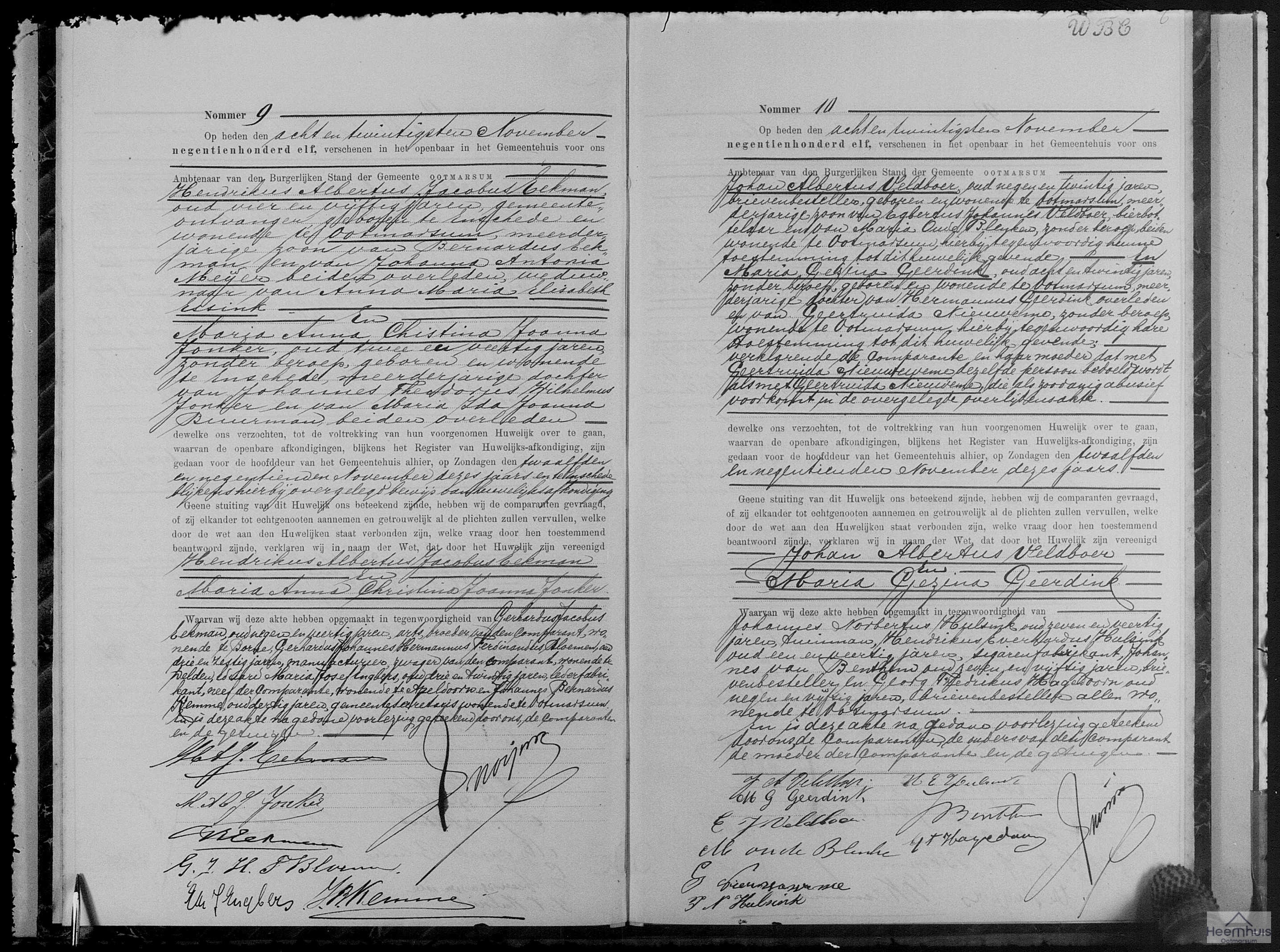 Huwelijksakte van Johan Albertus Veldboer en Maria Gesina Geerdink