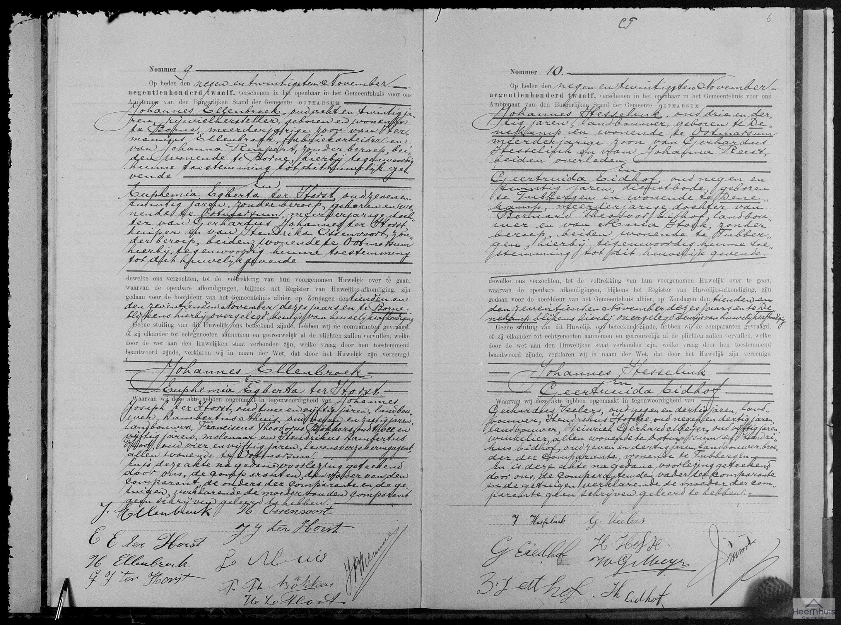 Huwelijksakte van Johannes Ellenbroek en Euphemia Egberta ter Horst Huwelijksakte van Johannes Ellenbroek en Euphemia Egberta ter Horst