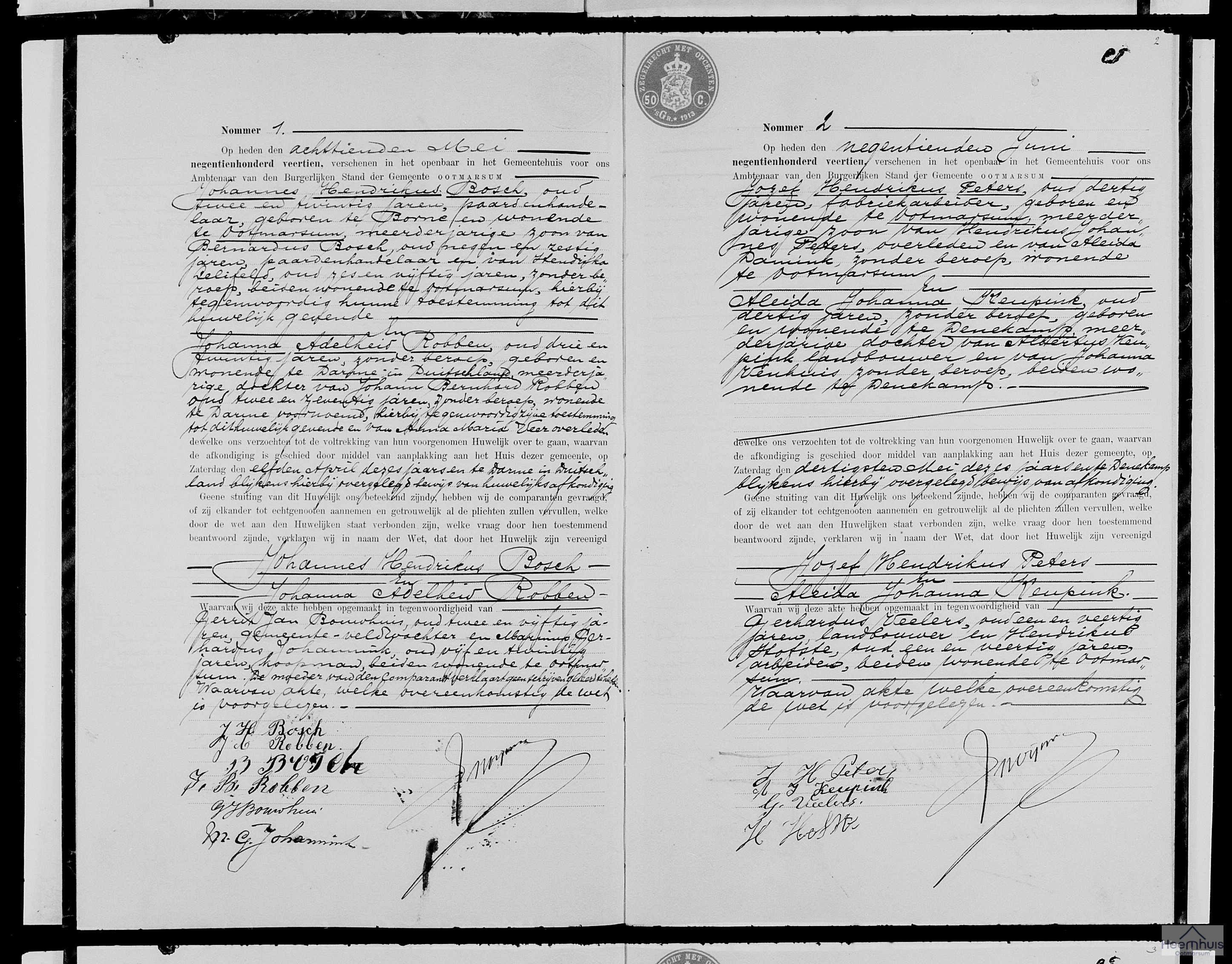 Huwelijksakte van Jozef Hendrikus Peters en Aleida Johanna Keupink Huwelijksakte van Jozef Hendrikus Peters en Aleida Johanna Keupink