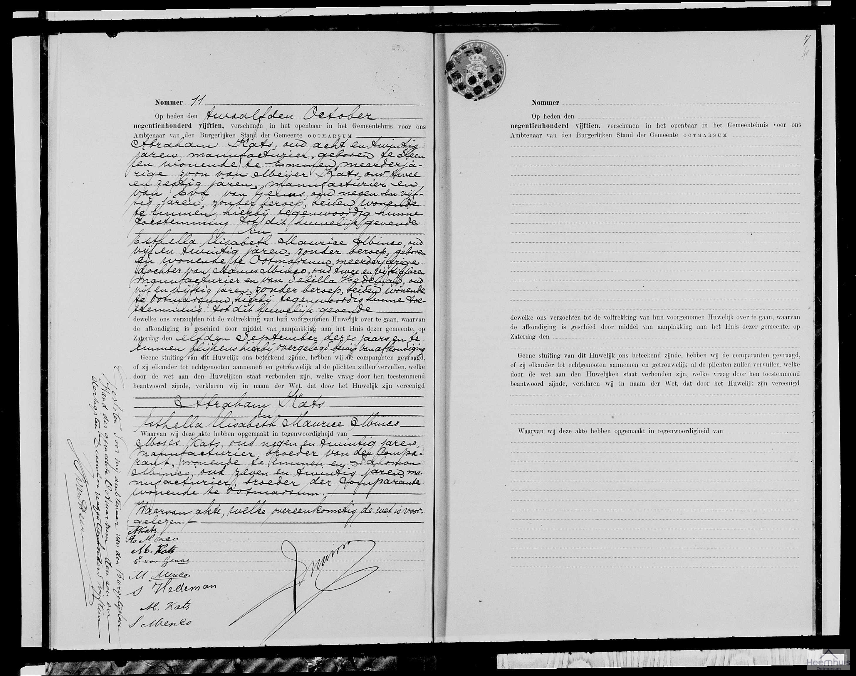 Huwelijksakte van Abraham Kats en Esthella Elisabeth Maurice Minco Huwelijksakte van Abraham Kats en Esthella Elisabeth Maurice Minco