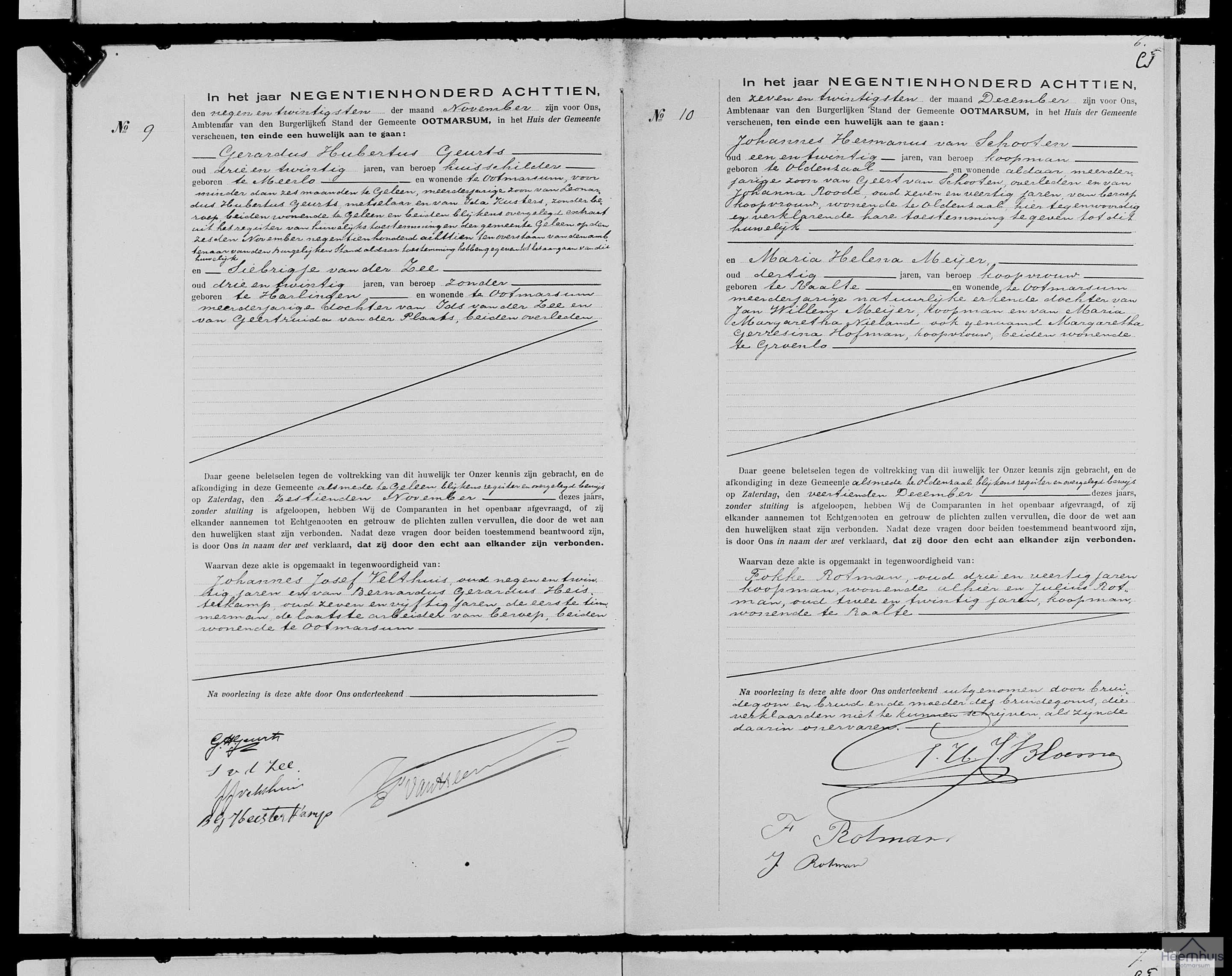 Huwelijksakte van Johannes Hermanus van Schooten en Maria Helena Meijer Huwelijksakte van Johannes Hermanus van Schooten en Maria Helena Meijer