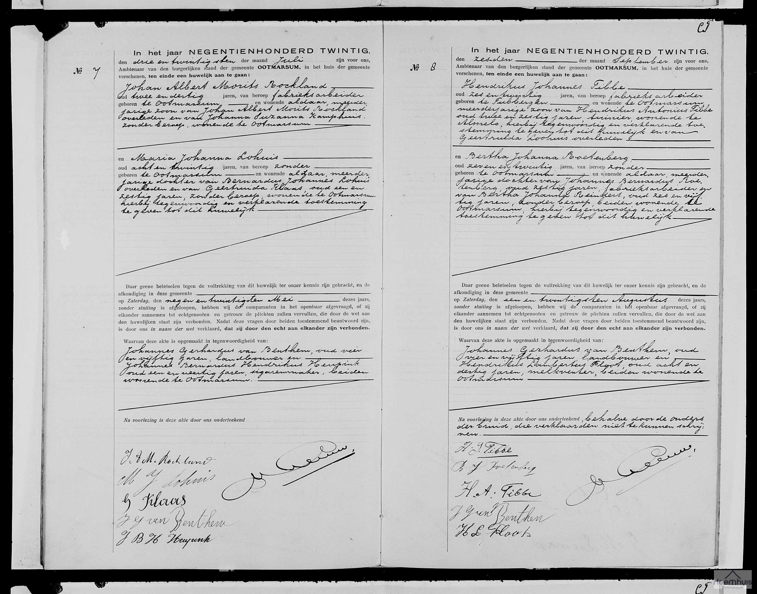 Huwelijksakte van Johan Albert Morits Rockland en Maria Johanna Lohuis Huwelijksakte van Johan Albert Morits Rockland en Maria Johanna Lohuis