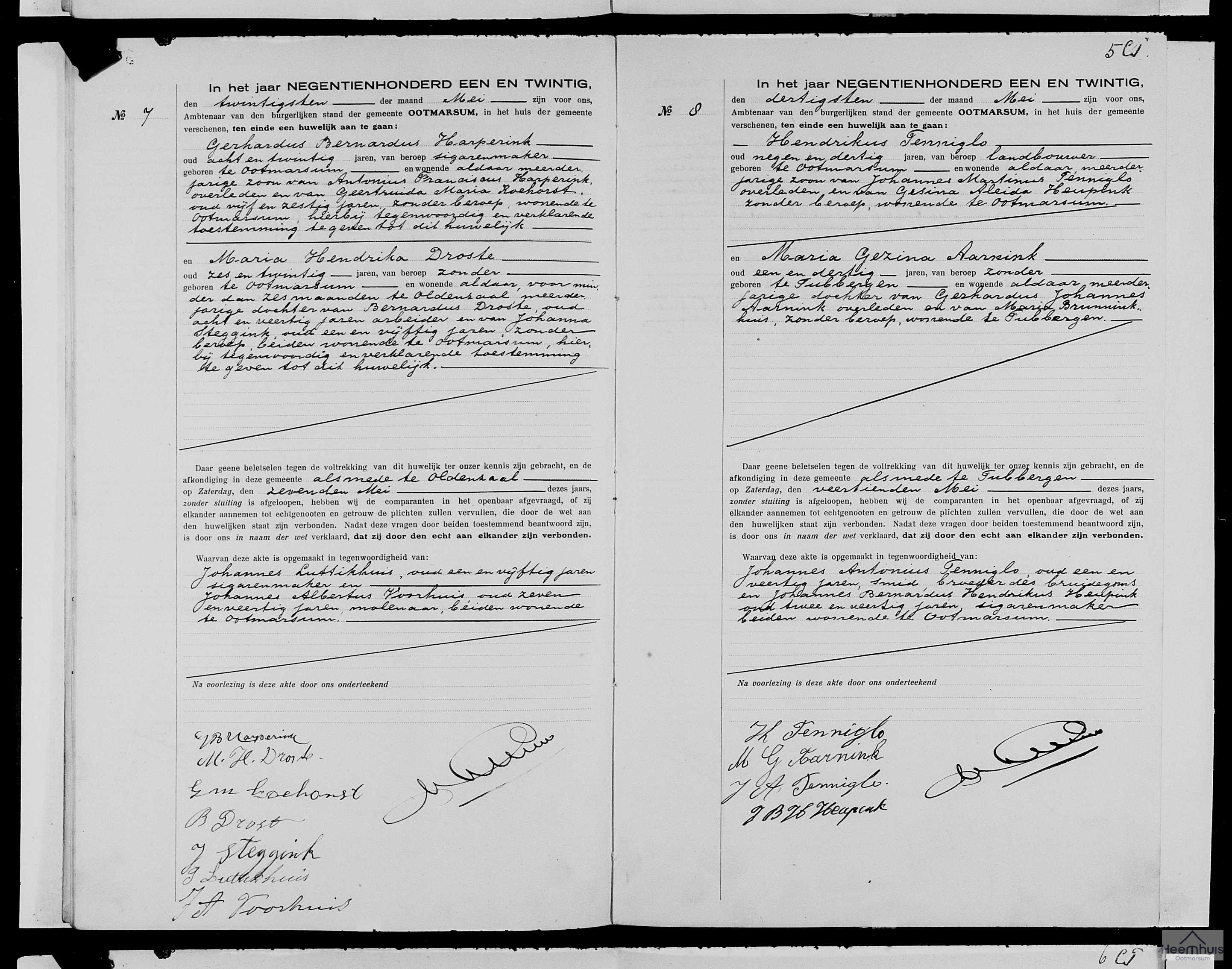 Huwelijksakte van Hendrikus Tenniglo en Maria Gezina Aarnink Huwelijksakte van Hendrikus Tenniglo en Maria Gezina Aarnink