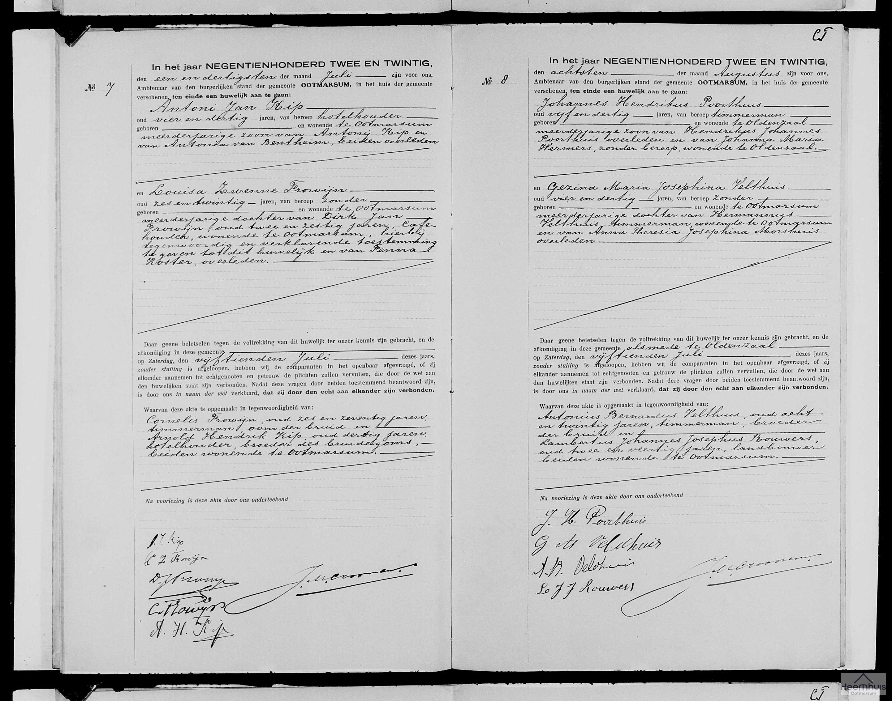 Huwelijksakte van Johannes Hendrikus Poorthuis en Gezina Maria Josephina Velthuis Huwelijksakte van Johannes Hendrikus Poorthuis en Gezina Maria Josephina Velthuis