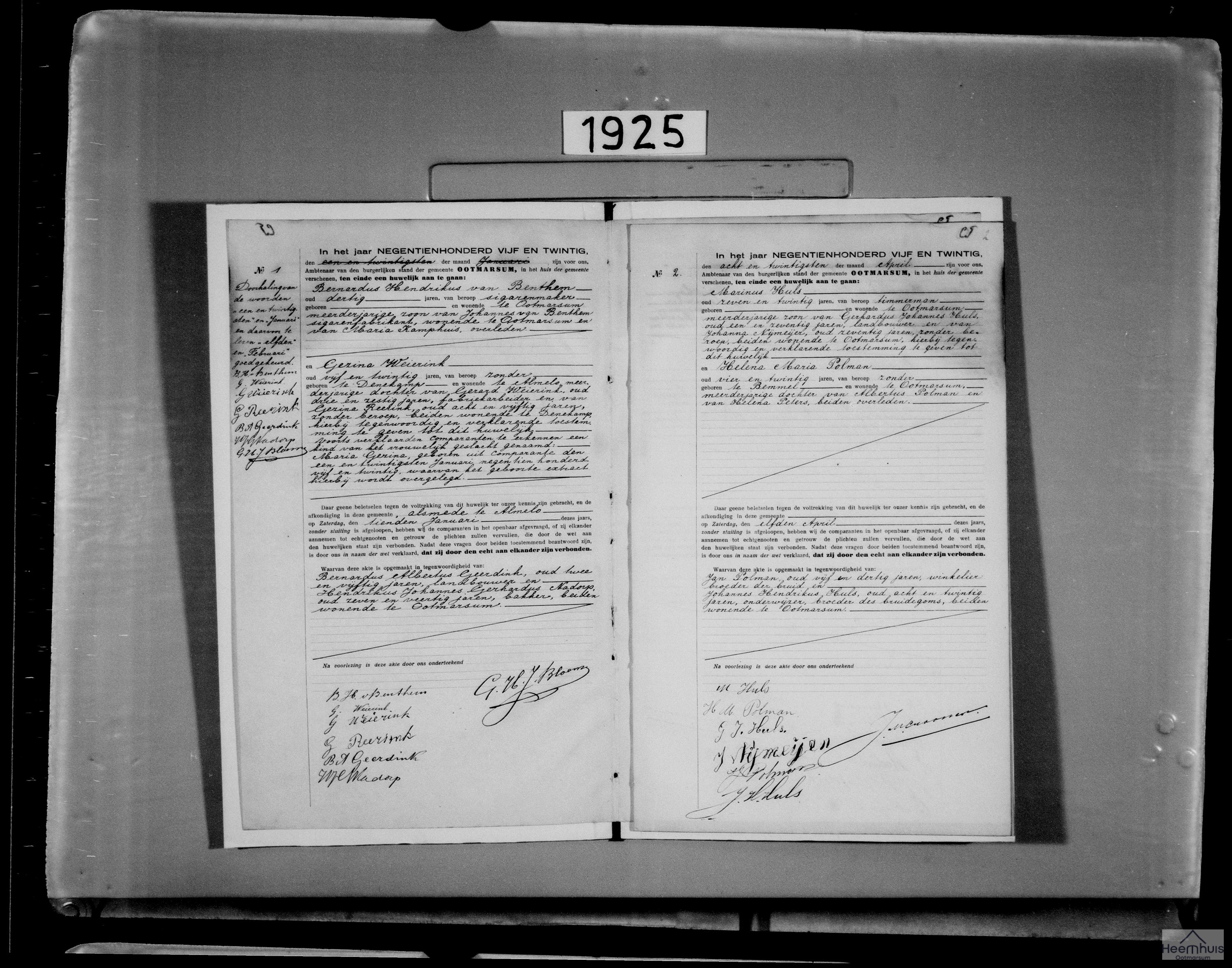 Huwelijksakte van Bernardus Hendrikus van Benthem en Gezina Weierink Huwelijksakte van Bernardus Hendrikus van Benthem en Gezina Weierink