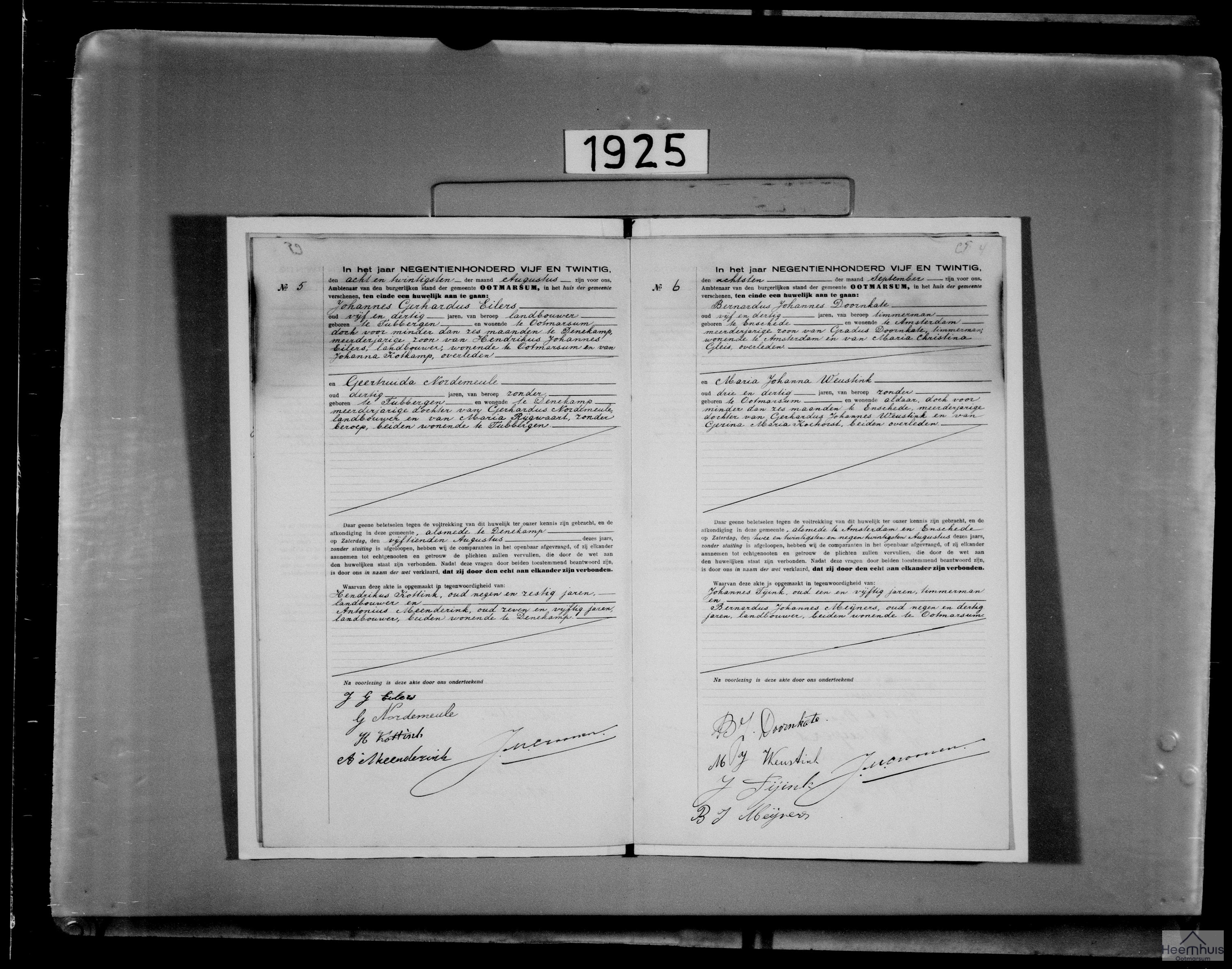 Huwelijksakte van Bernardus Johannes Doornkate en Maria Johanna Weustink