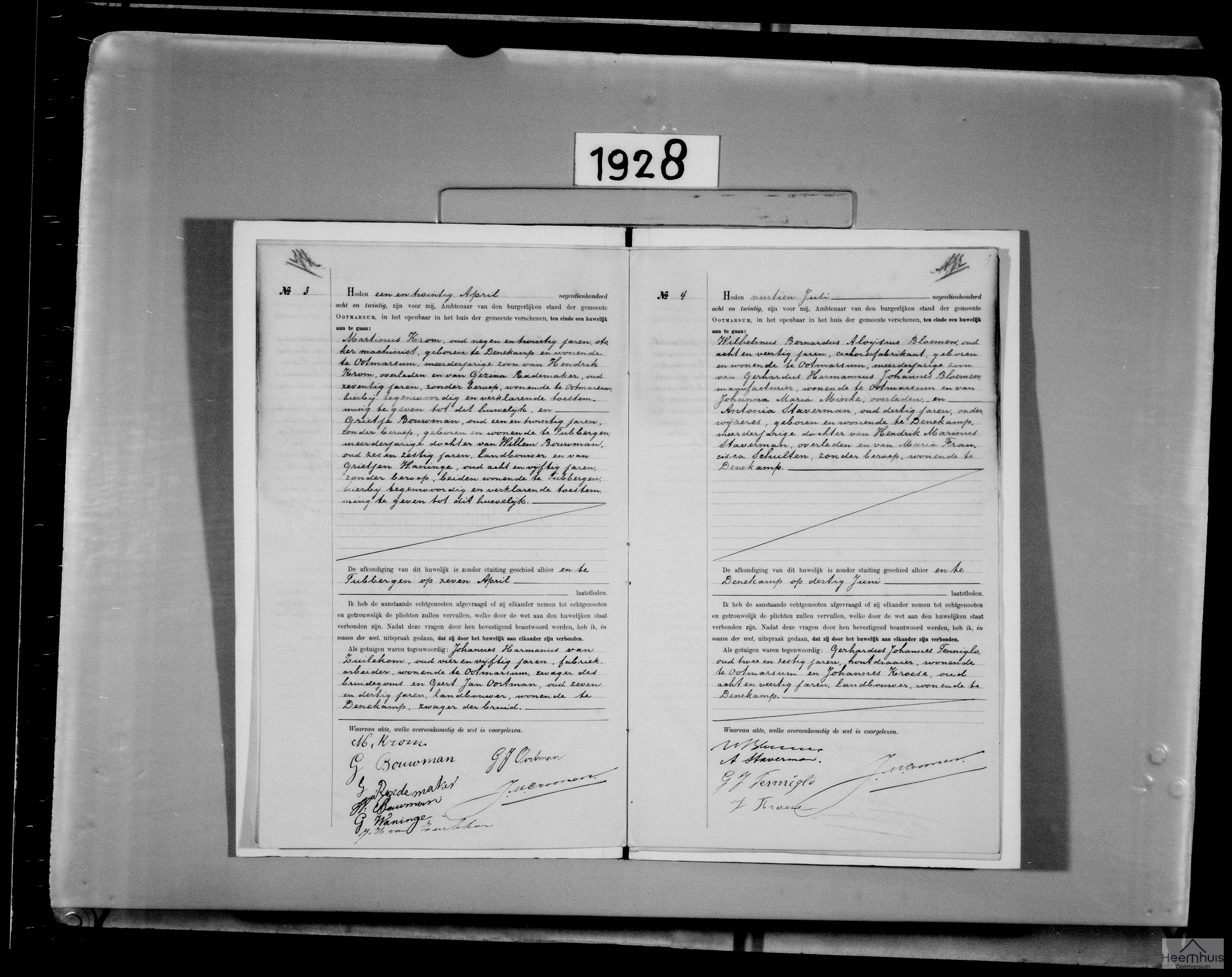 Huwelijksakte van Wilhelmus Bernardus Aloijsius Bloemen en Antonia Staverman Huwelijksakte van Wilhelmus Bernardus Aloijsius Bloemen en Antonia Staverman