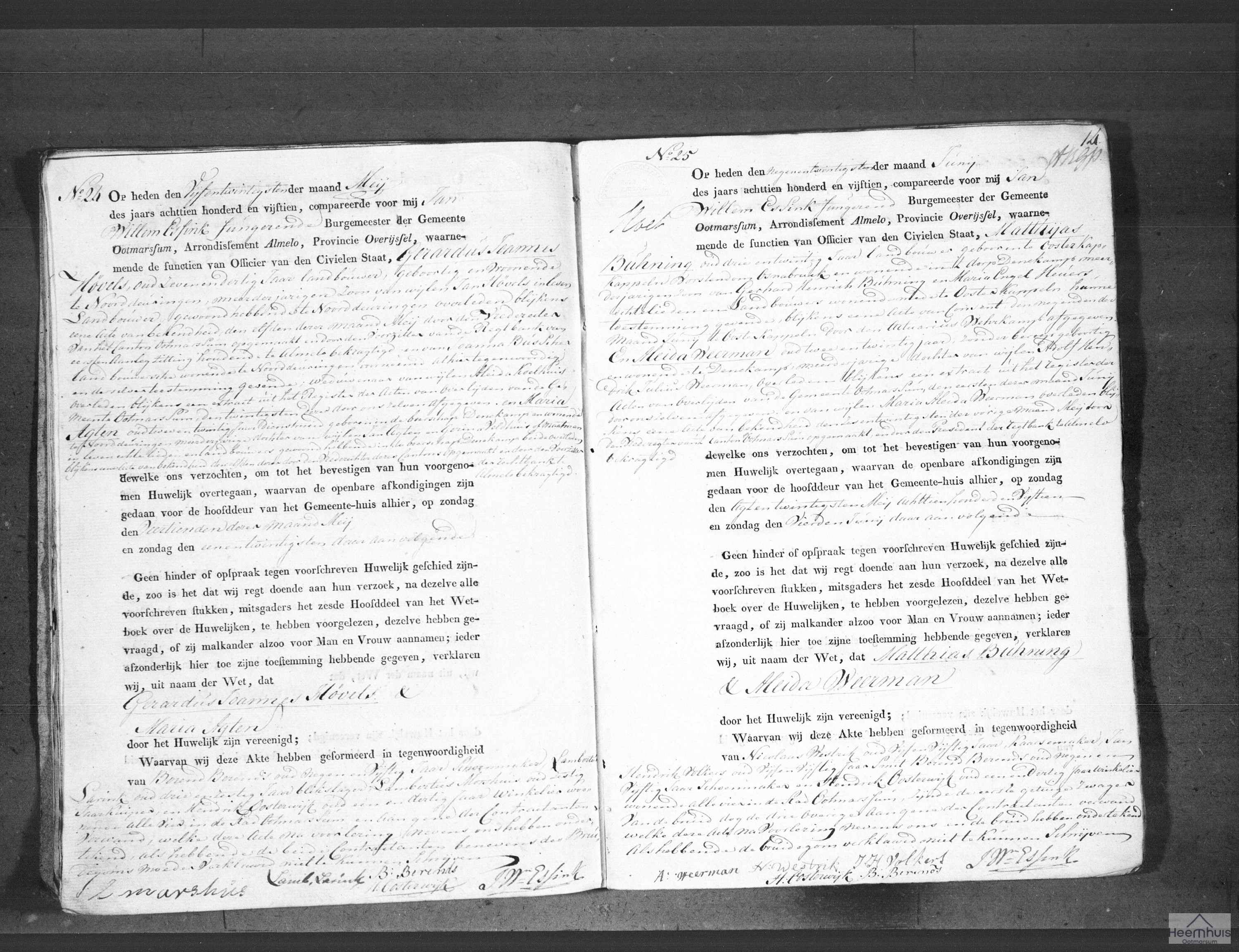 Huwelijksakte van Matthijas Buhning en Aleida Weerman