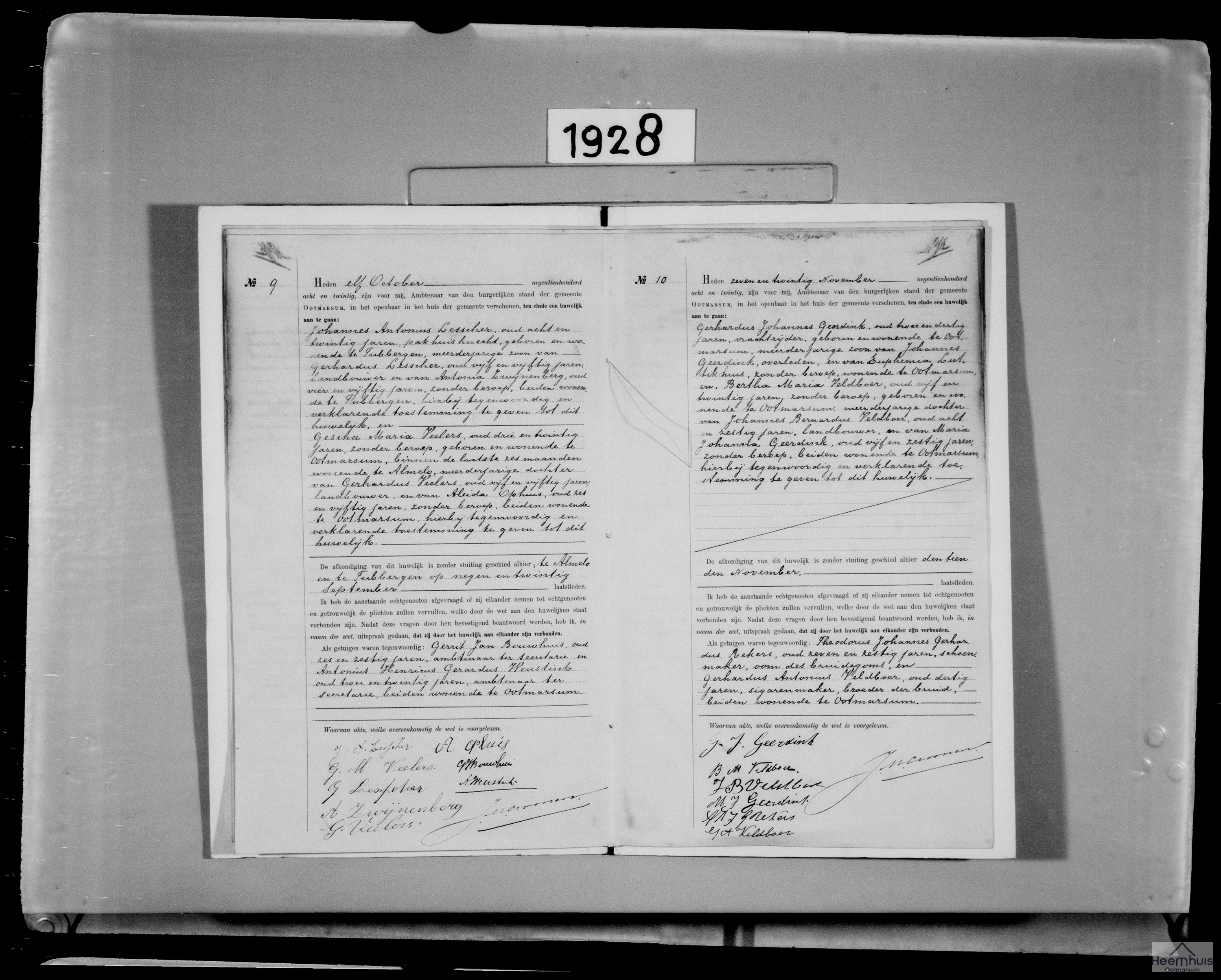 Huwelijksakte van Gerhardus Johannes Geerdink en Bertha Maria Veldboer