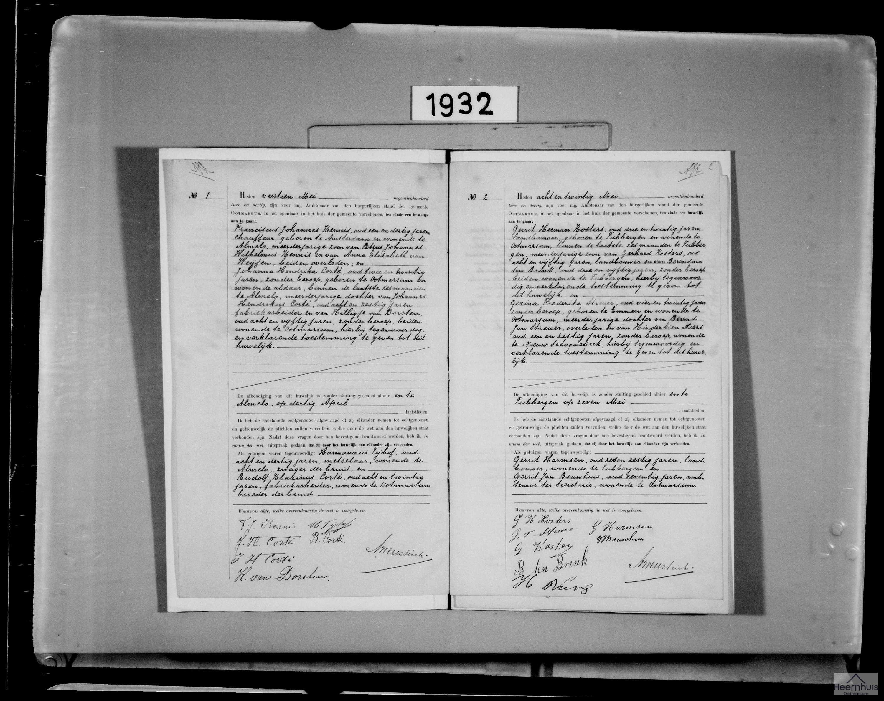 Huwelijksakte van Franciscus Johannes Kennis en Johanna Hendrika Corté