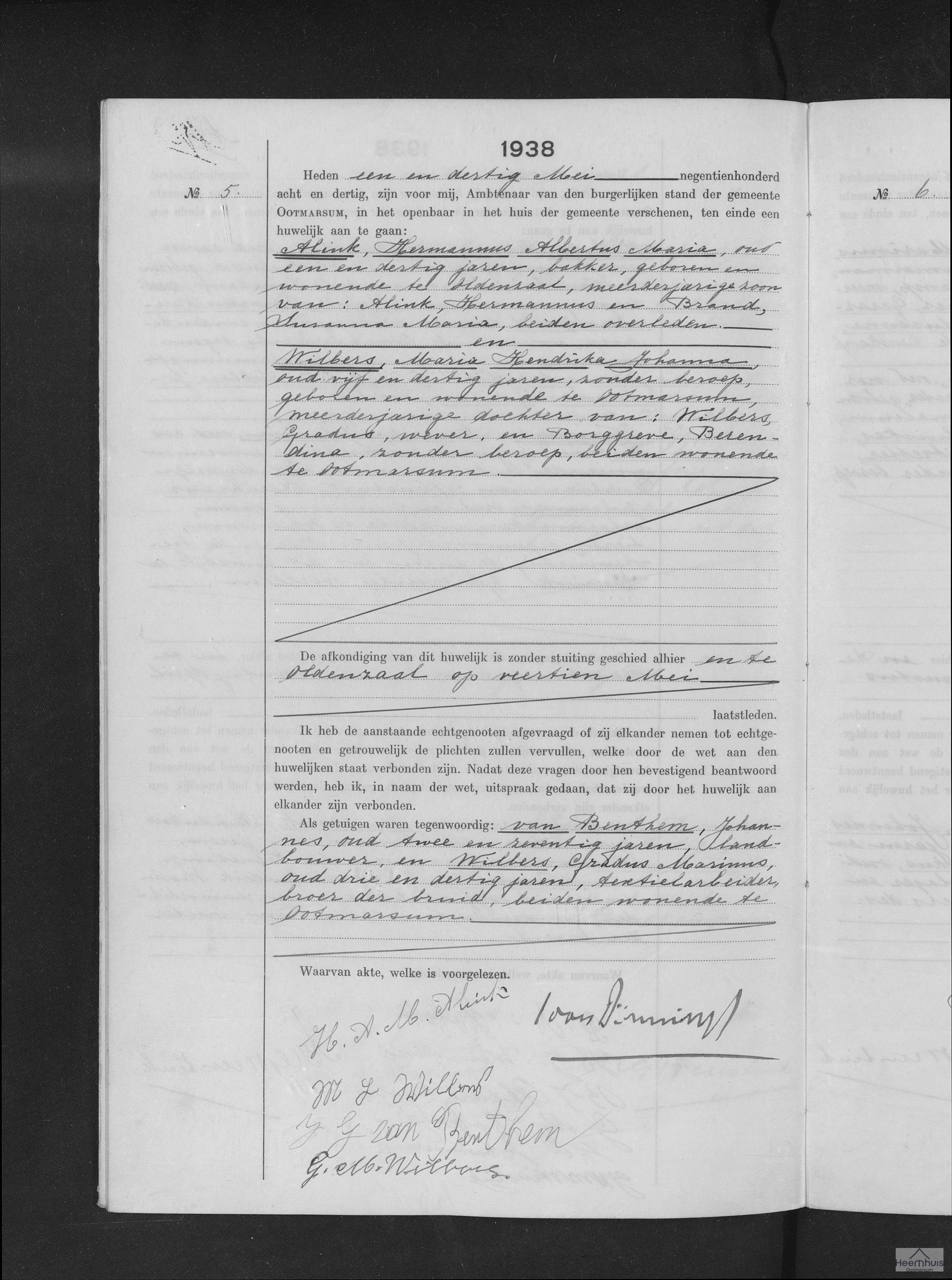Huwelijksakte van Hermannus Albertus Maria Alink en Maria Hendrika Johanna Wilbers Huwelijksakte van Hermannus Albertus Maria Alink en Maria Hendrika Johanna Wilbers
