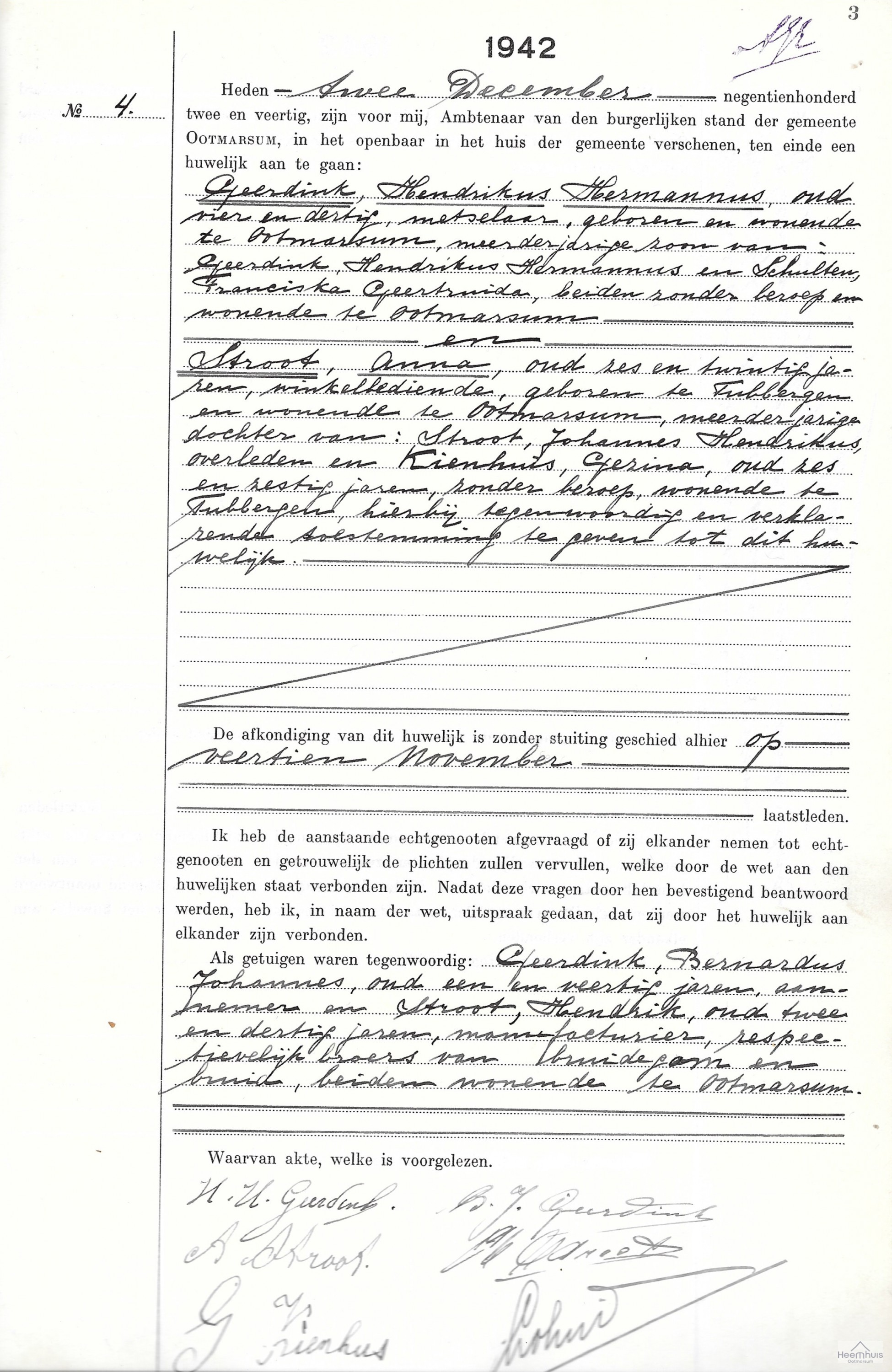 Huwelijksakte van Hendrikus Hermannus Geerdink en Anna Stroot Huwelijksakte van Hendrikus Hermannus Geerdink en Anna Stroot