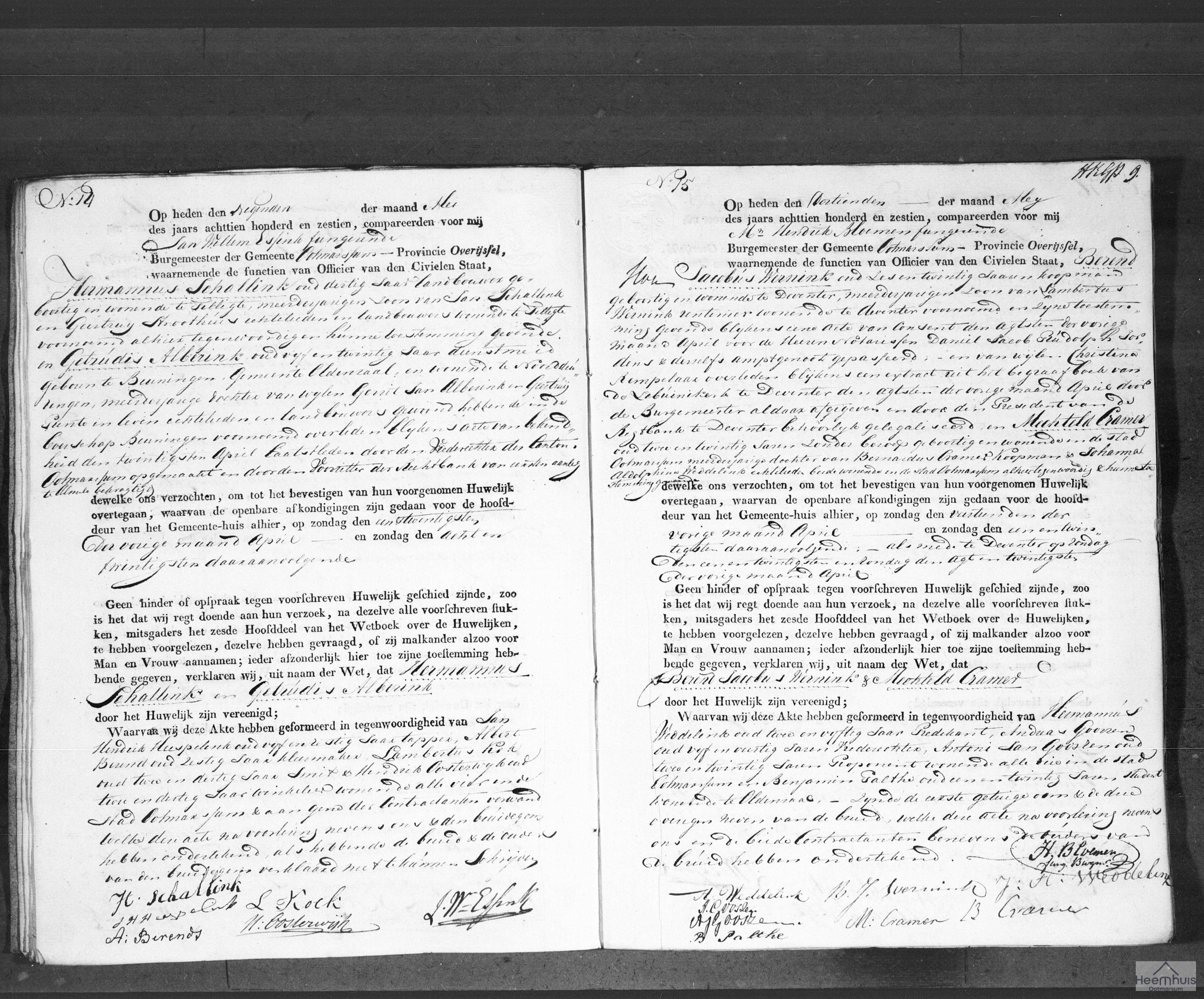 Huwelijksakte van Berend Jacobus Wernink en Mechteld Cramer