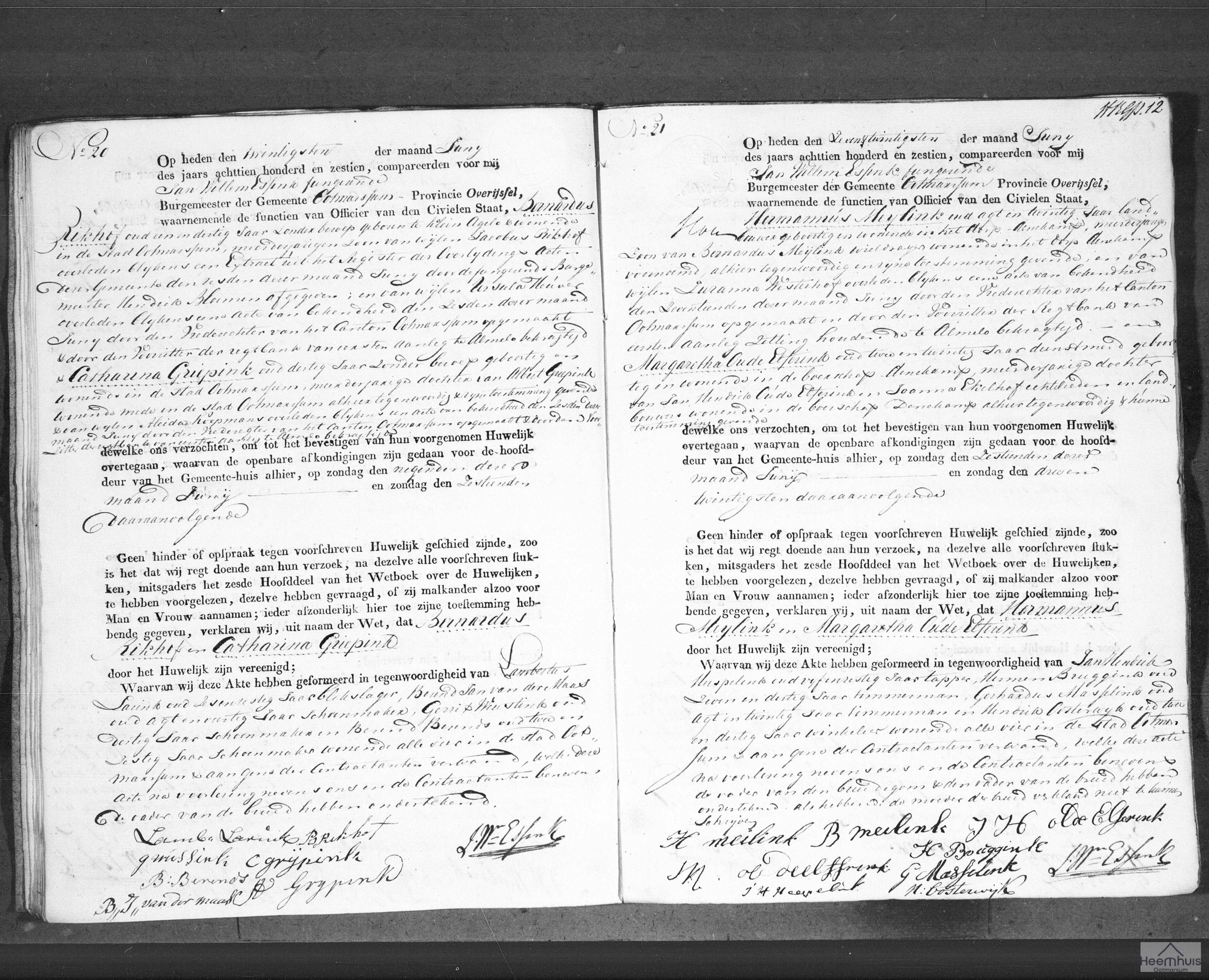 Huwelijksakte van Hermannus Meijlink en Margaretha Oude Elferink Huwelijksakte van Hermannus Meijlink en Margaretha Oude Elferink