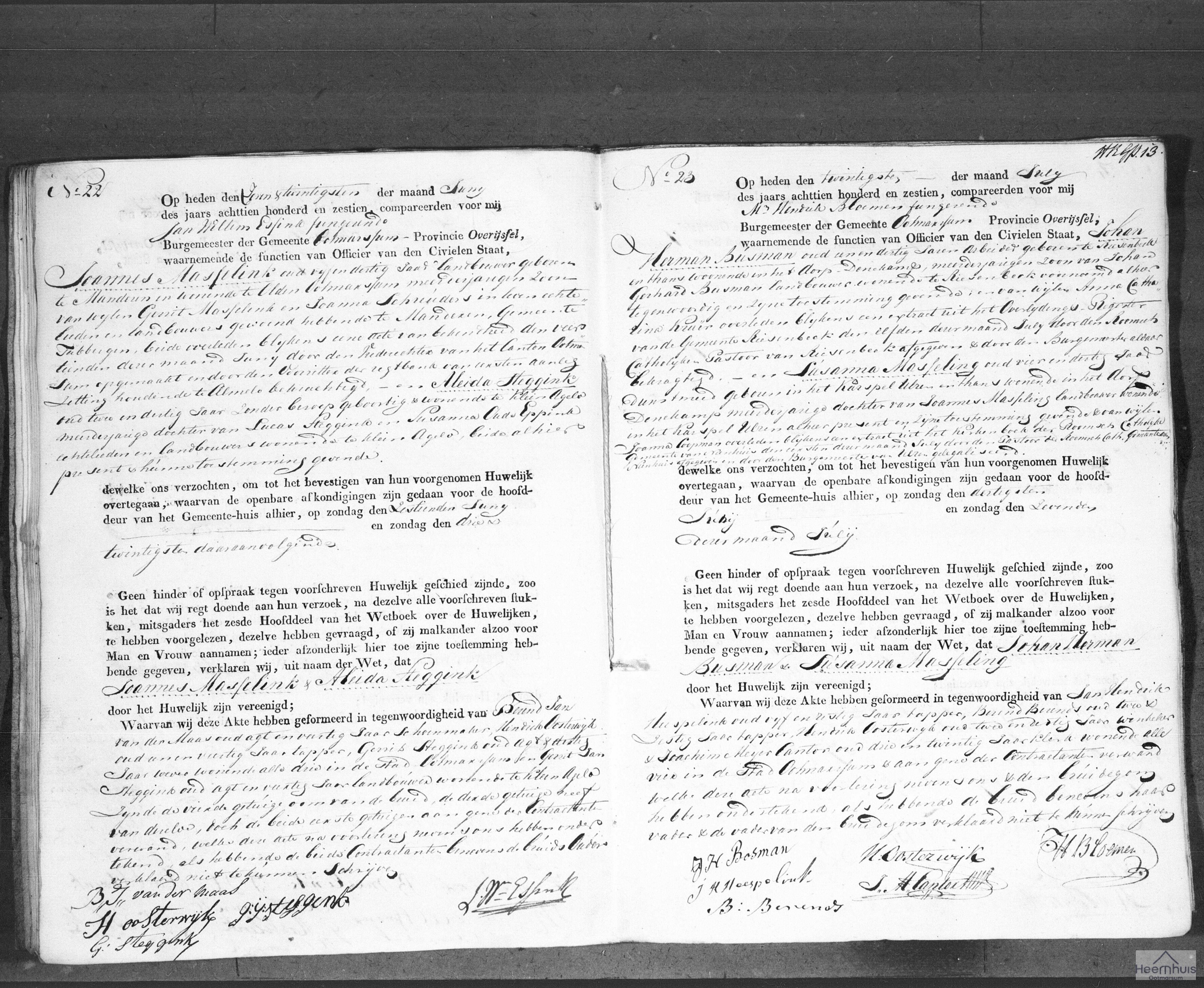 Huwelijksakte van Joannes Masselink en Aleida Steggink Huwelijksakte van Joannes Masselink en Aleida Steggink