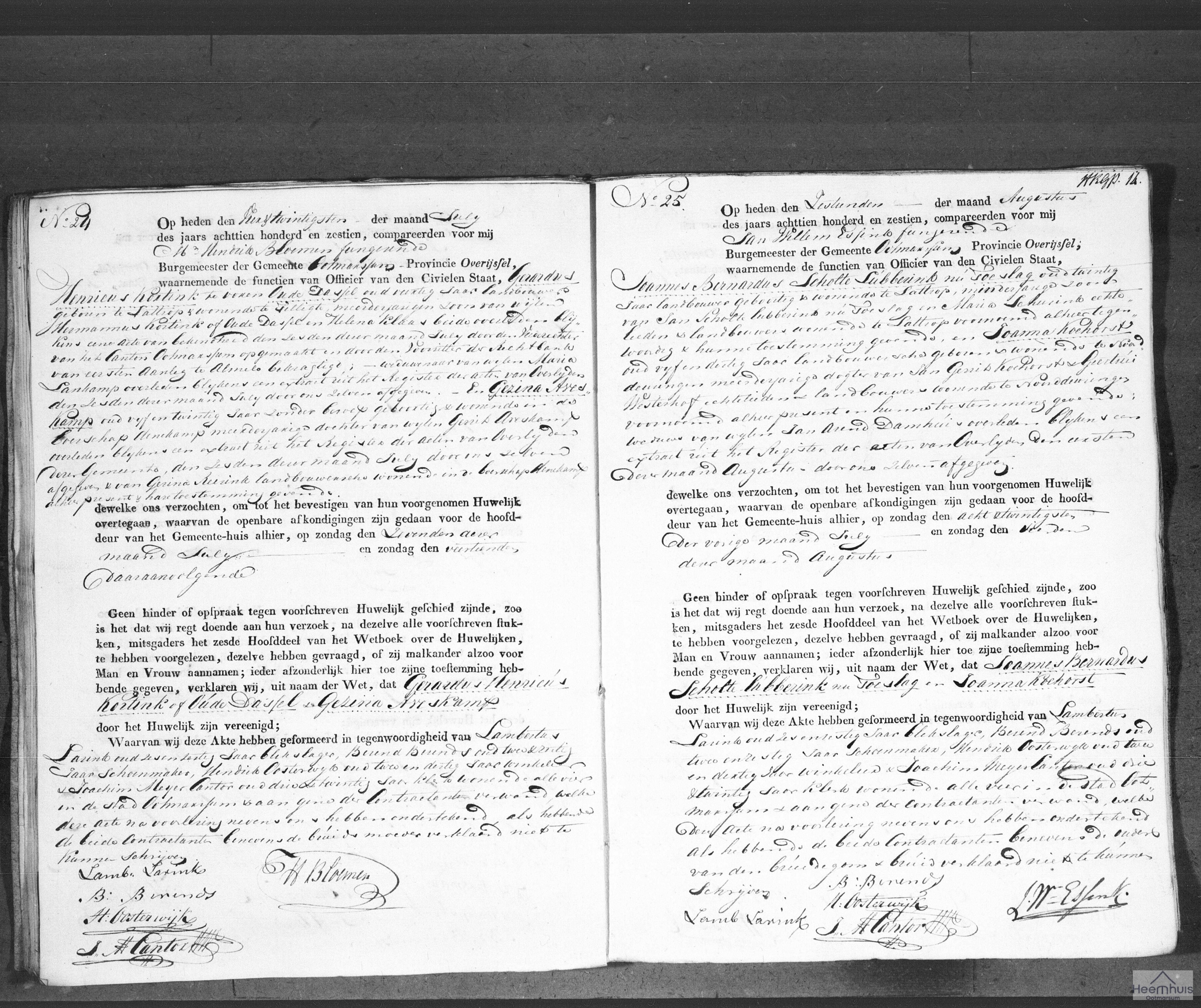 Huwelijksakte van Gerardus Henricus Kortink of Oude Dassel en Gezina Aveskamp