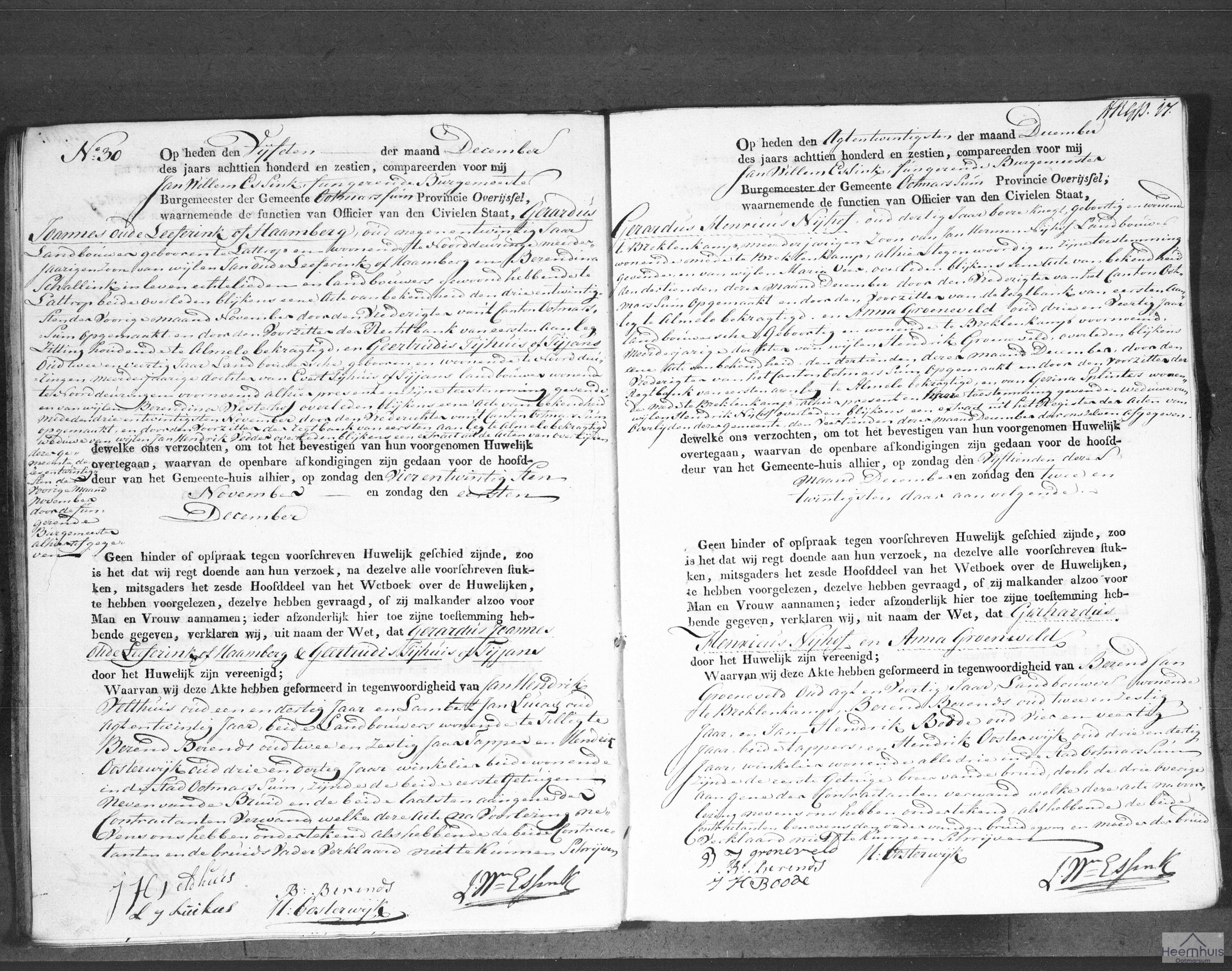 Huwelijksakte van Gerardus Henricus Nijhof en Anna Groeneveld