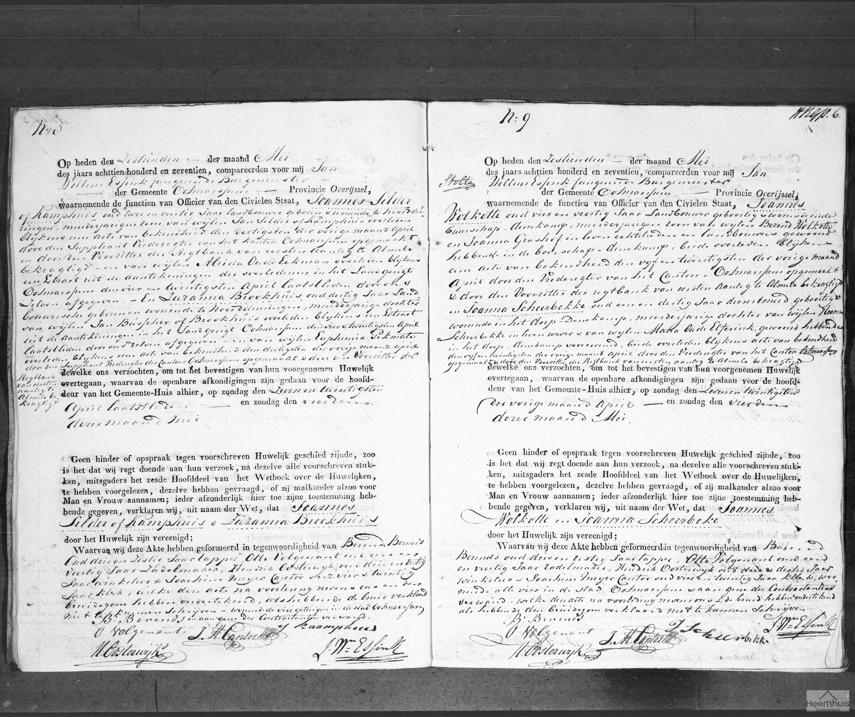 Huwelijksakte van Joannes Wolkotte en Joanna Scheerbekke