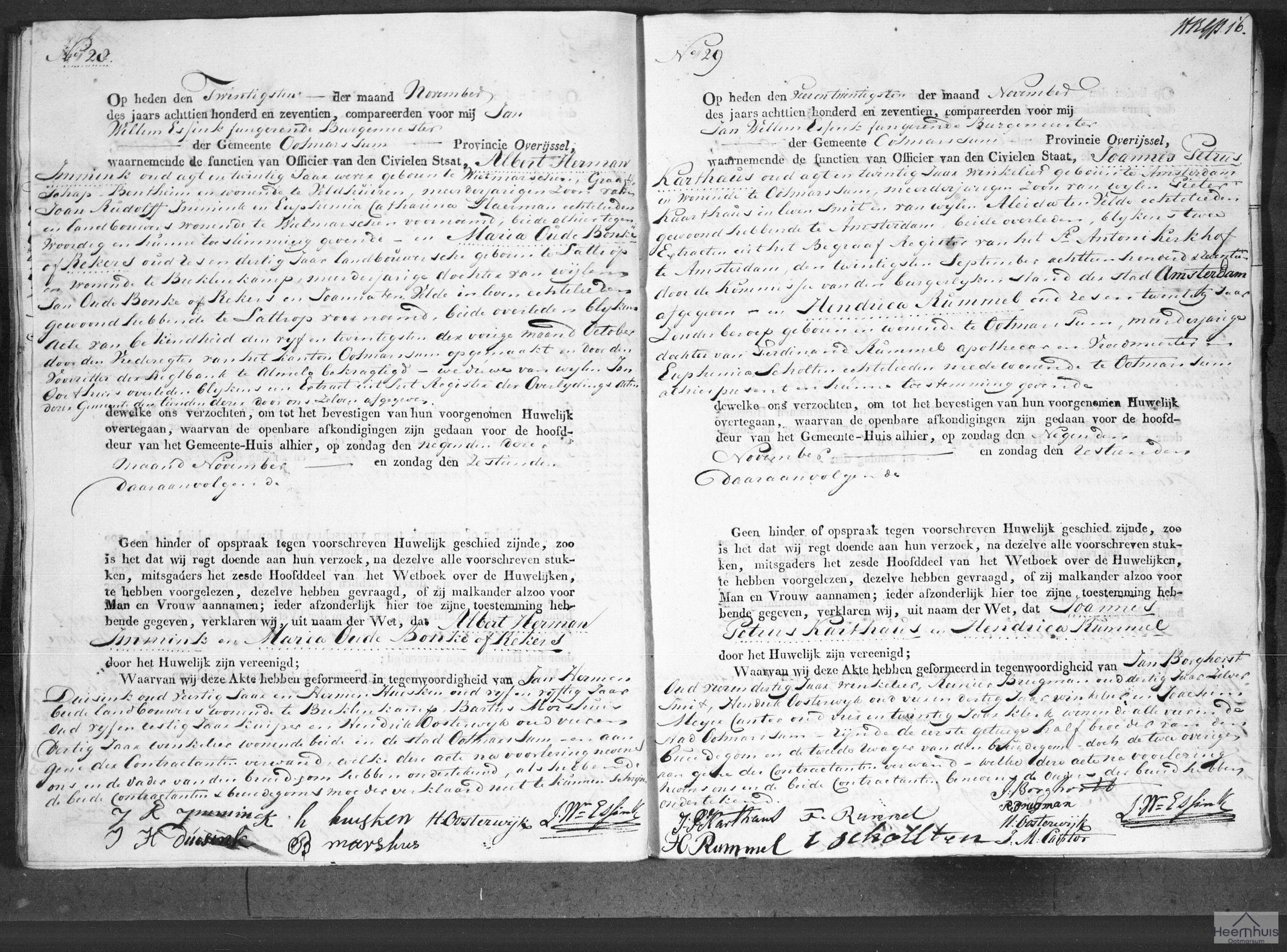 Huwelijksakte van Joannes Petrus Karthaus en Hendrica Rummel